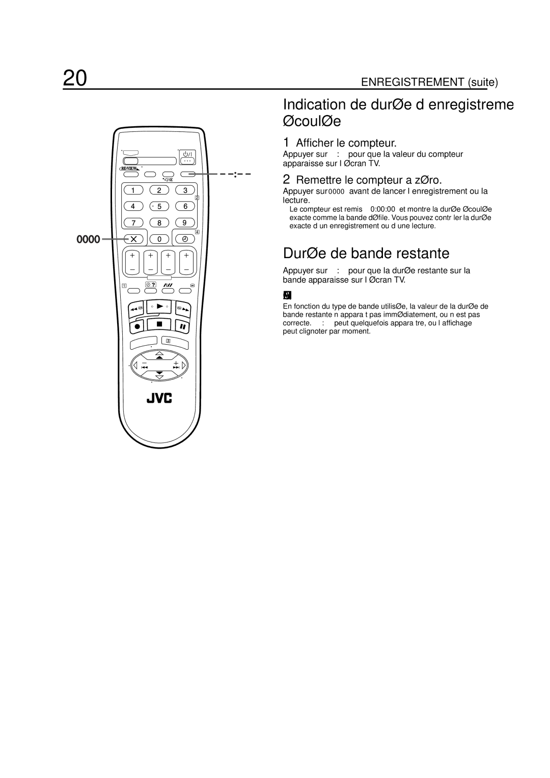 JVC HR-S5955MS manual Indication de durée d’enregistrement écoulée, Durée de bande restante, Afficher le compteur 