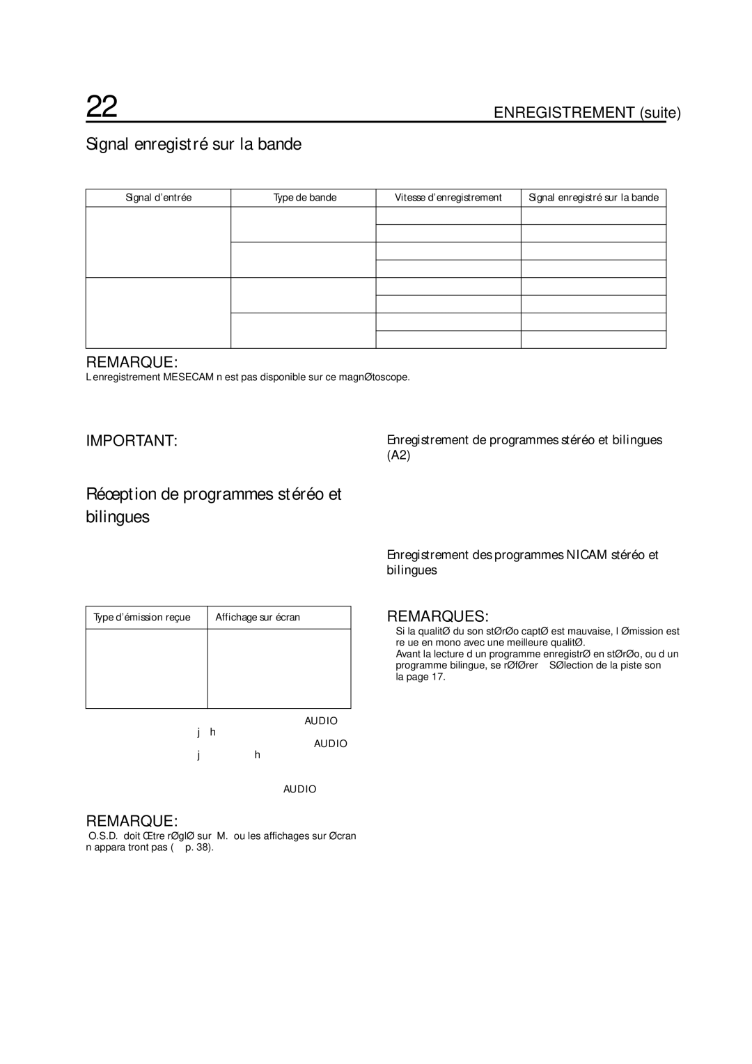 JVC HR-S5955MS manual Signal enregistré sur la bande, Réception de programmes stéréo et bilingues 