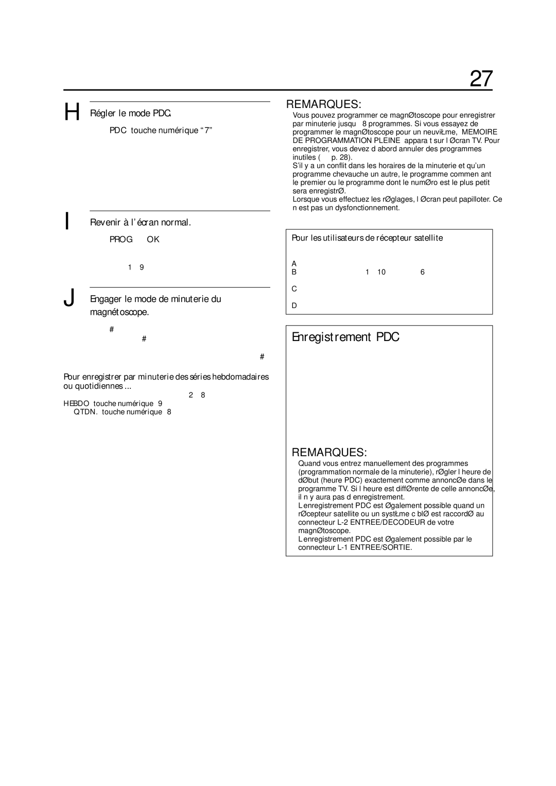 JVC HR-S5955MS manual Enregistrement PDC, Ou quotidiennes 