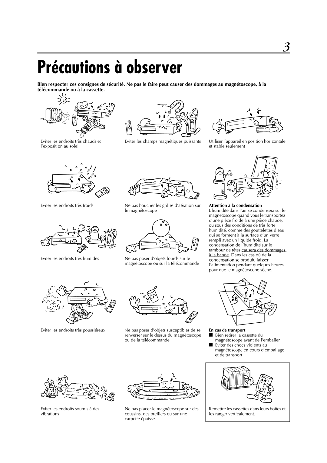 JVC HR-S5955MS manual Précautions à observer 