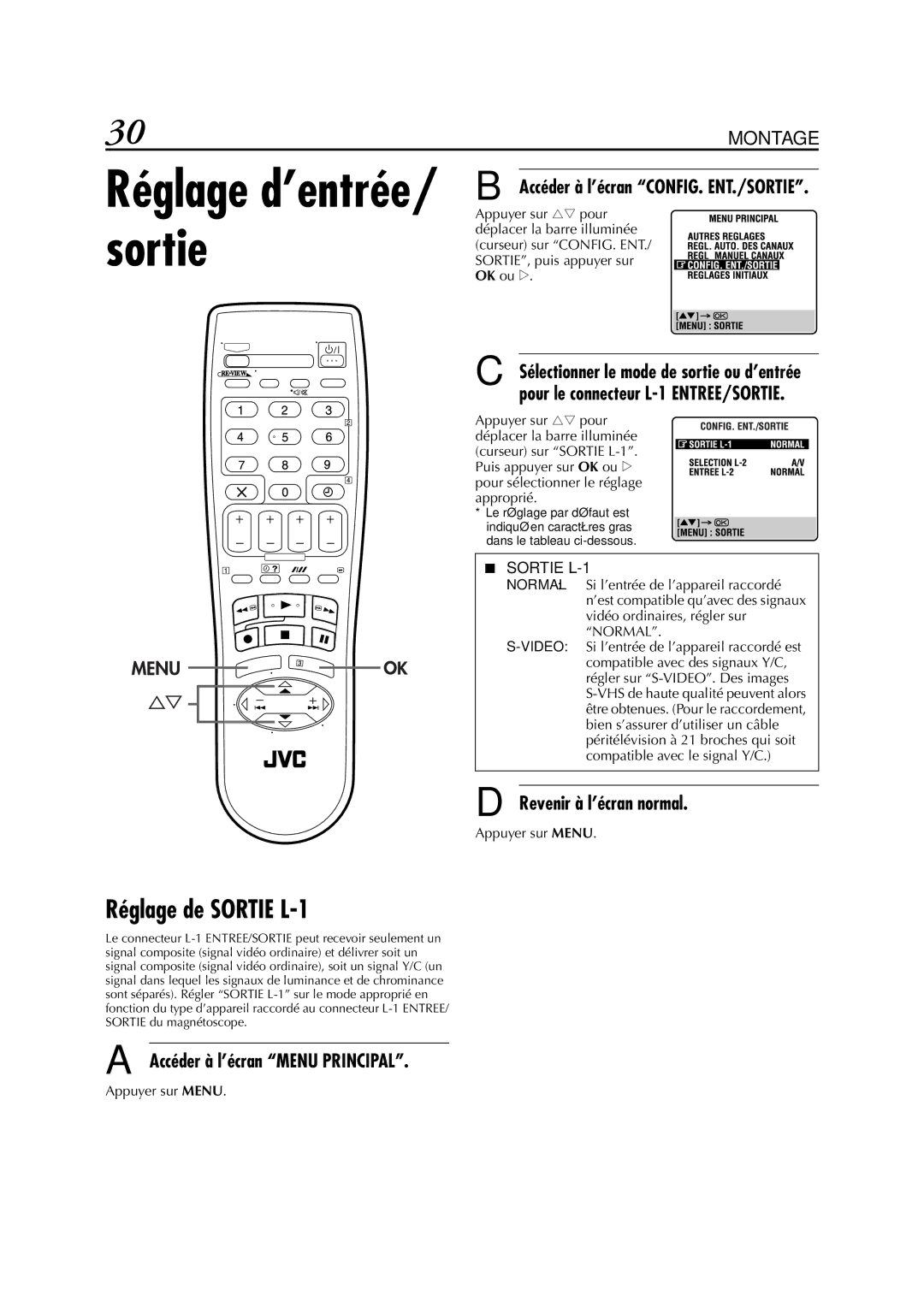 JVC HR-S5955MS manual Réglage de Sortie L-1 