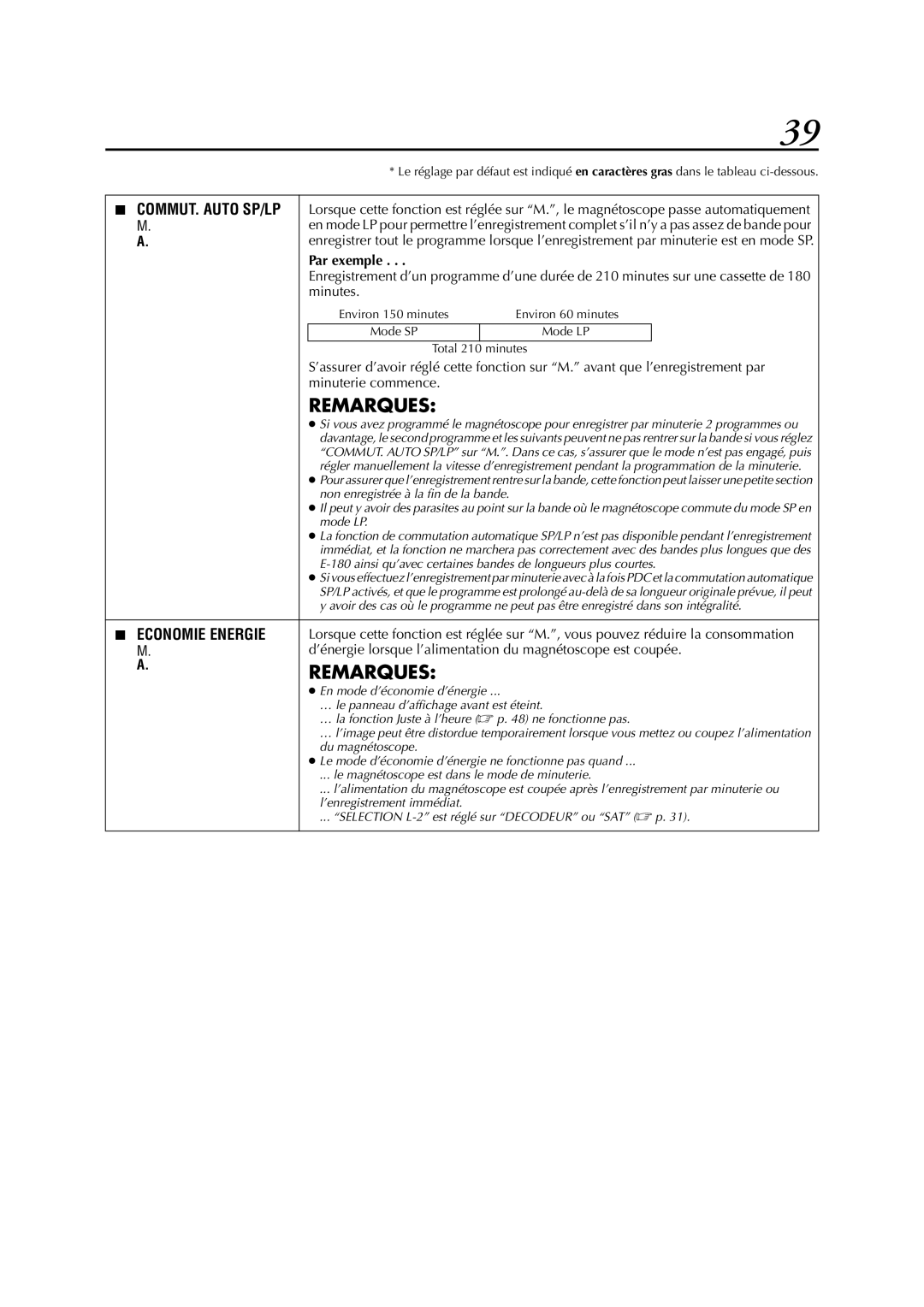 JVC HR-S5955MS manual Economie Energie, Par exemple 