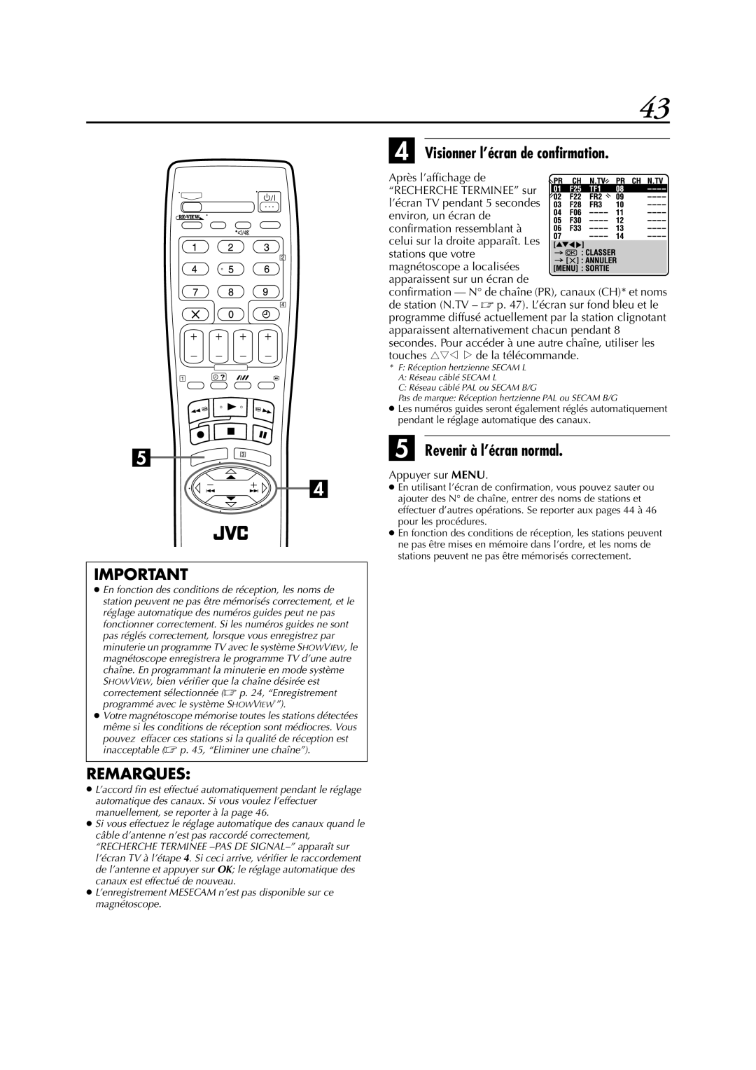 JVC HR-S5955MS manual Visionner l’écran de confirmation, Revenir à l’écran normal 