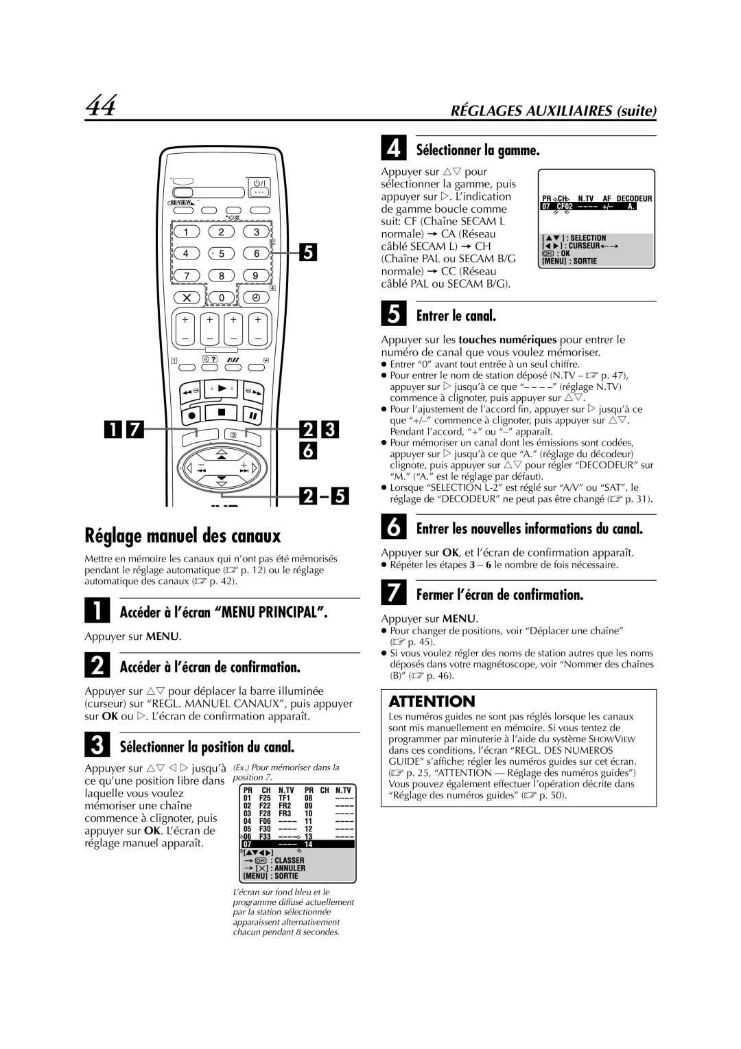 JVC HR-S5955MS manual Réglage manuel des canaux 