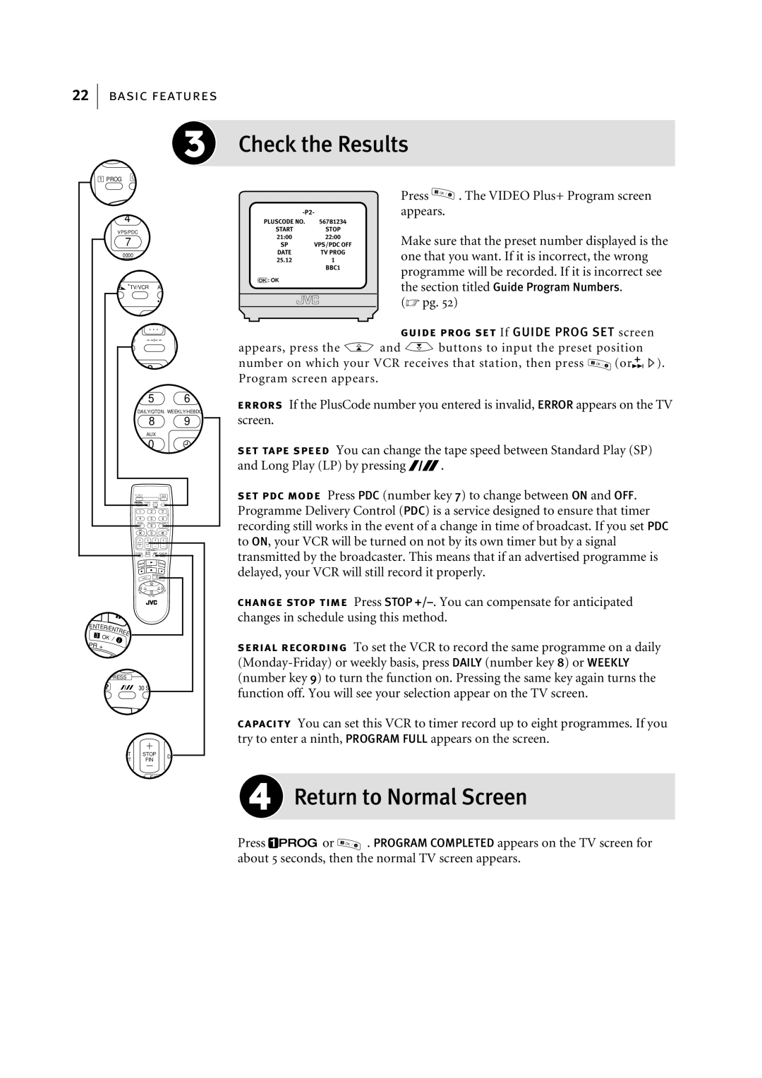 JVC HR-S5956EK, HR-S5955EK manual Return to Normal Screen 