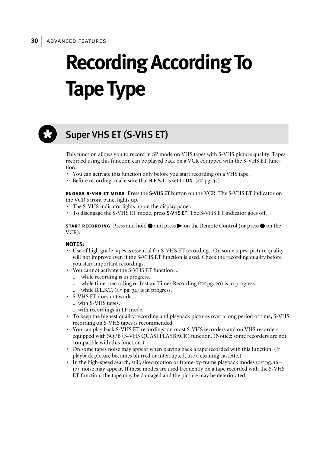 JVC HR-S5956EK, HR-S5955EK manual Tape Type, Super VHS ET S-VHS ET 