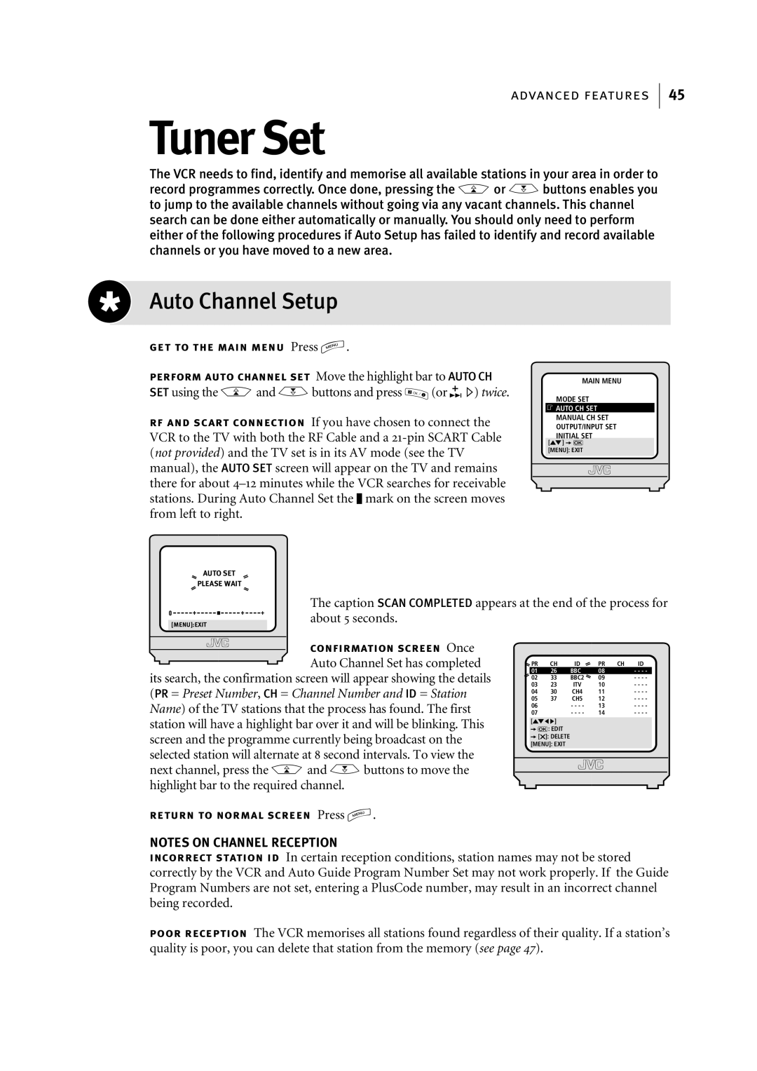 JVC HR-S5955EK, HR-S5956EK manual Tuner Set, Auto Channel Setup 