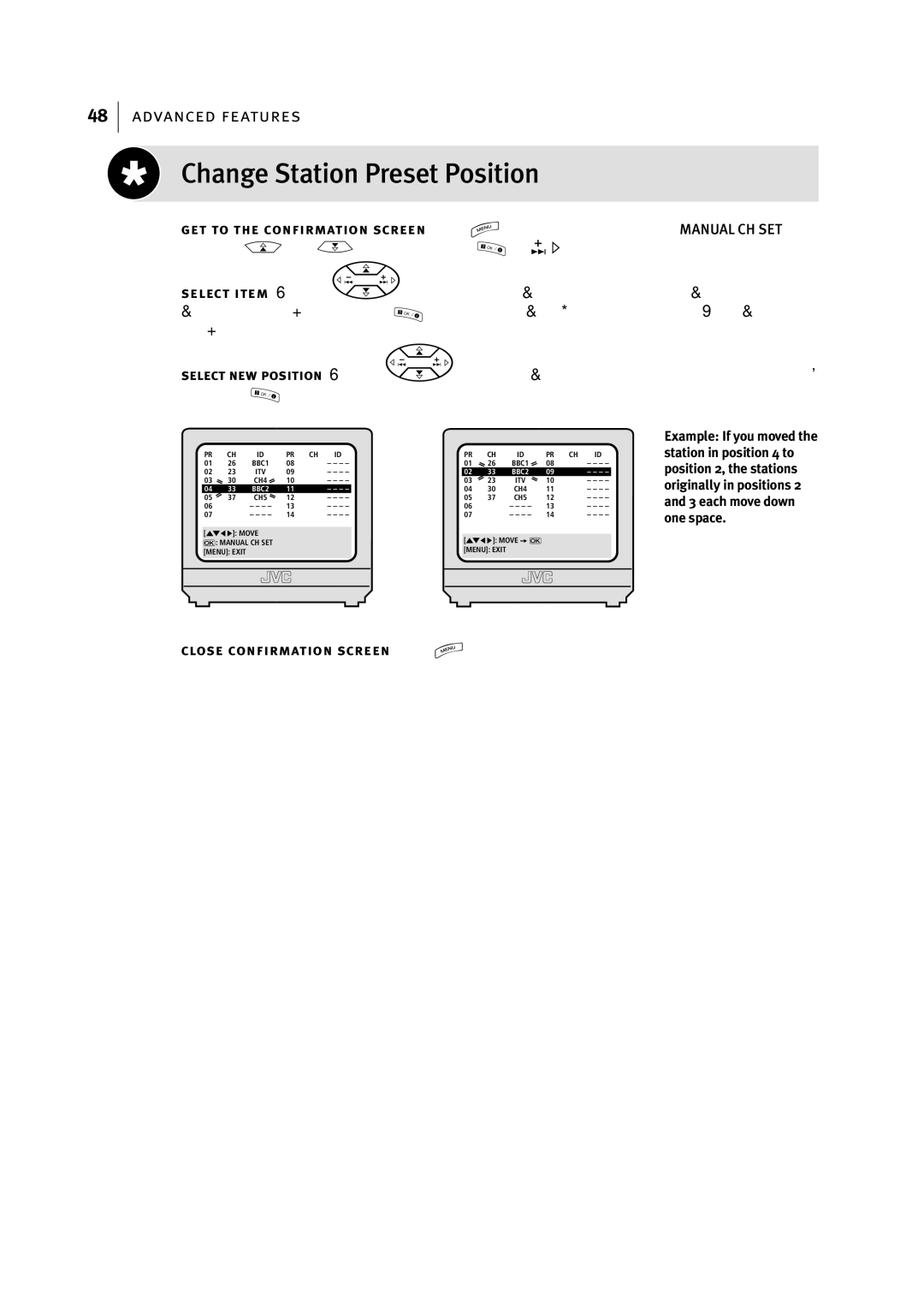 JVC HR-S5956EK manual Change Station Preset Position, Button on the Remote Control until the item you want to, Then press 