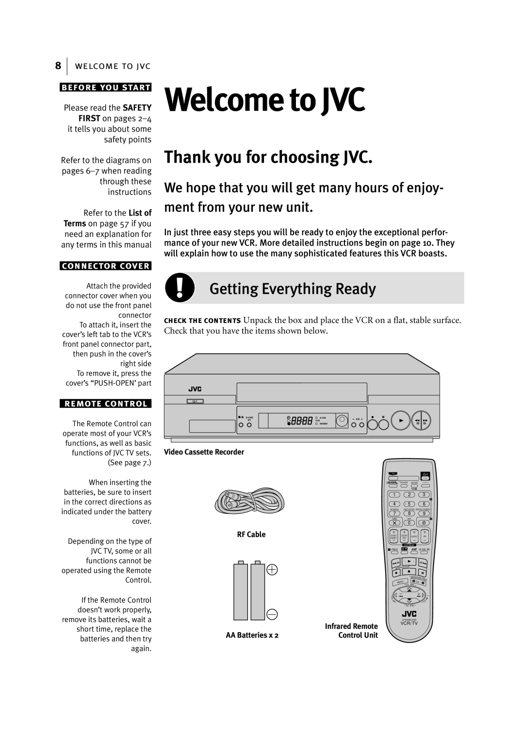 JVC HR-S5956EK, HR-S5955EK manual Welcome to JVC, Getting Everything Ready 