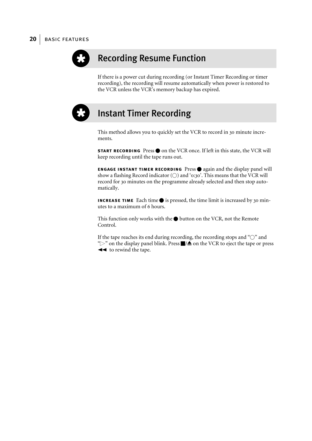 JVC HR-S5967EK, LPT0768-001B manual Recording Resume Function, Instant Timer Recording 