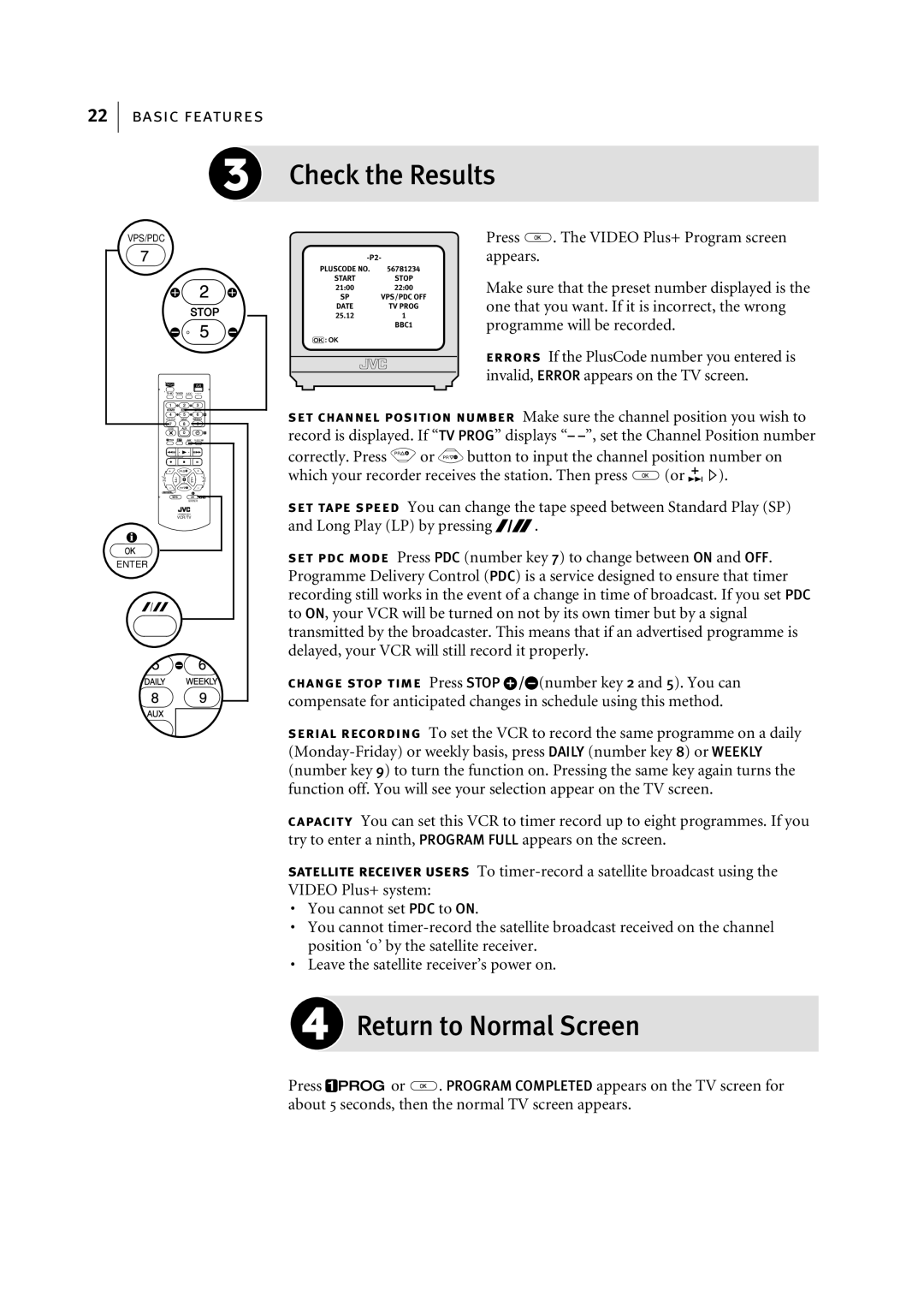 JVC HR-S5967EK, LPT0768-001B manual Check the Results, Return to Normal Screen 