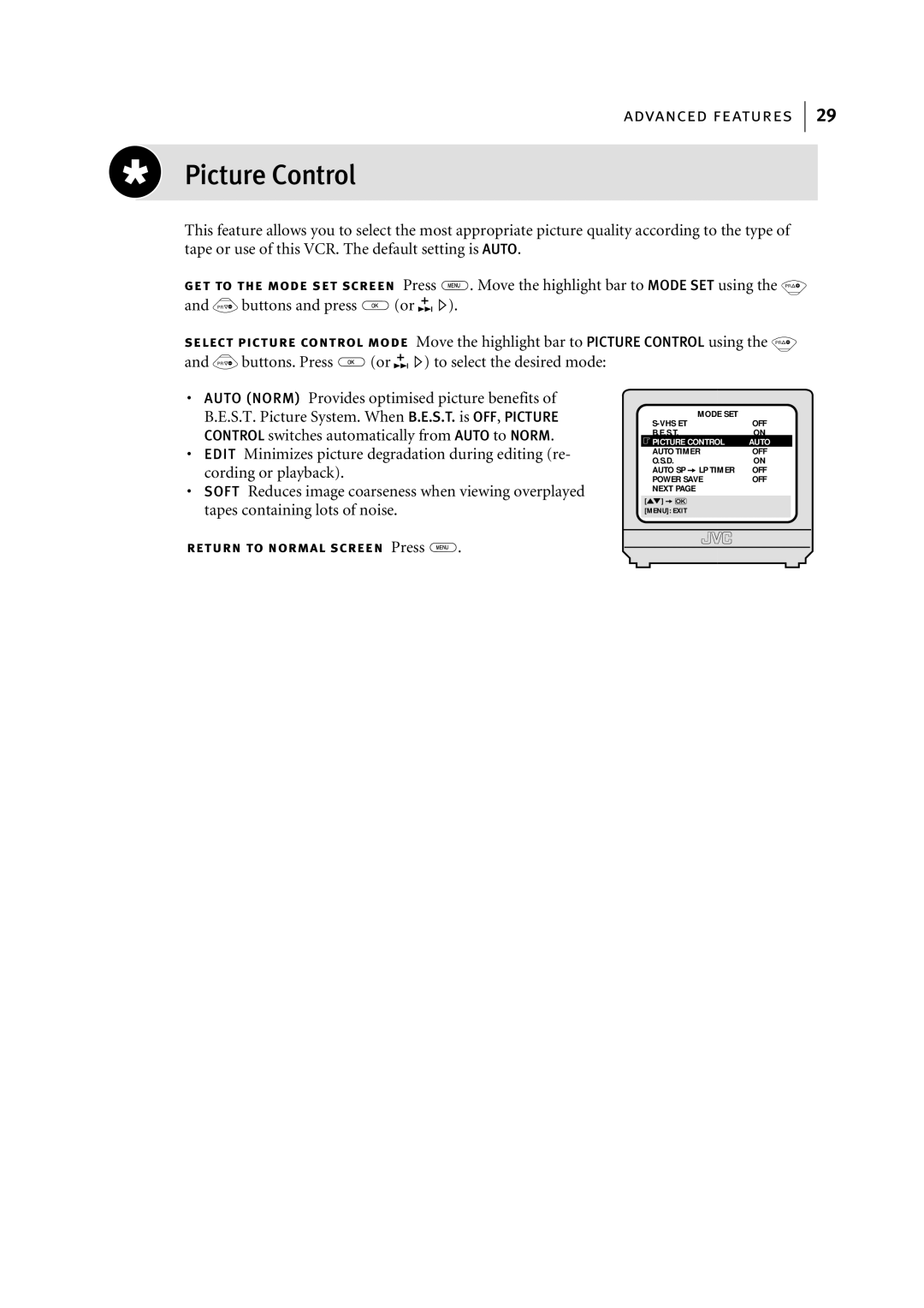 JVC LPT0768-001B, HR-S5967EK manual Picture Control 