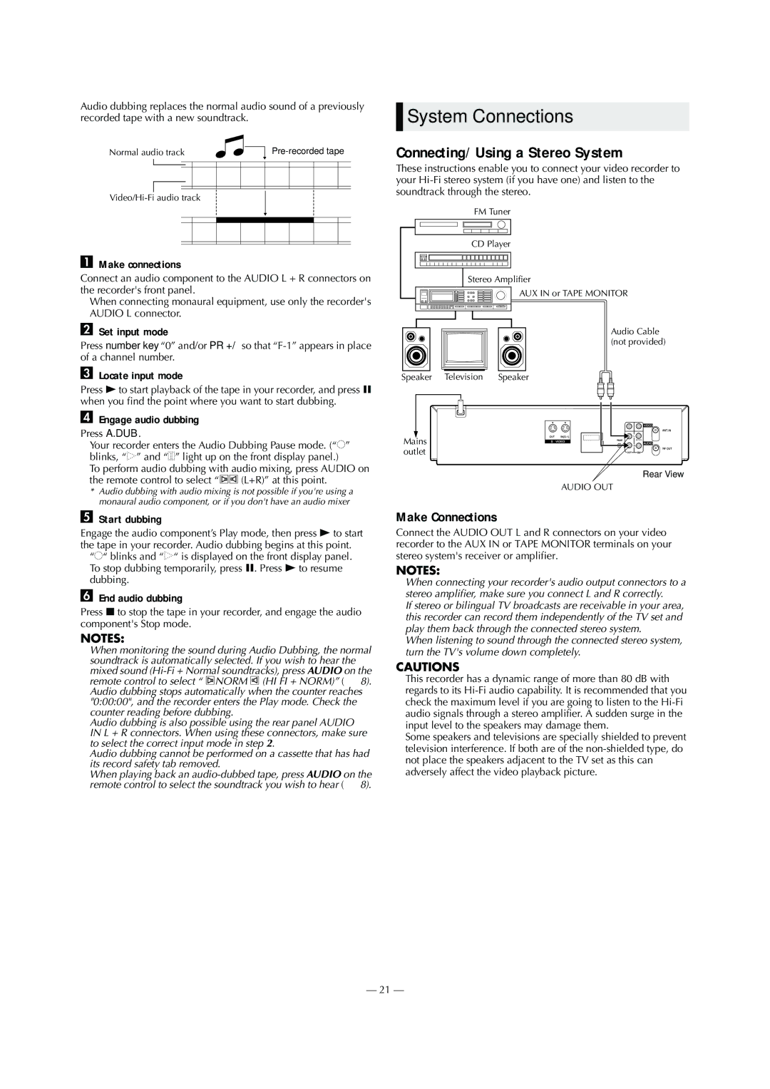 JVC HR-S5980AH, HR-S5980AJ, LPT0800-001B System Connections, Connecting/Using a Stereo System, Make Connections 