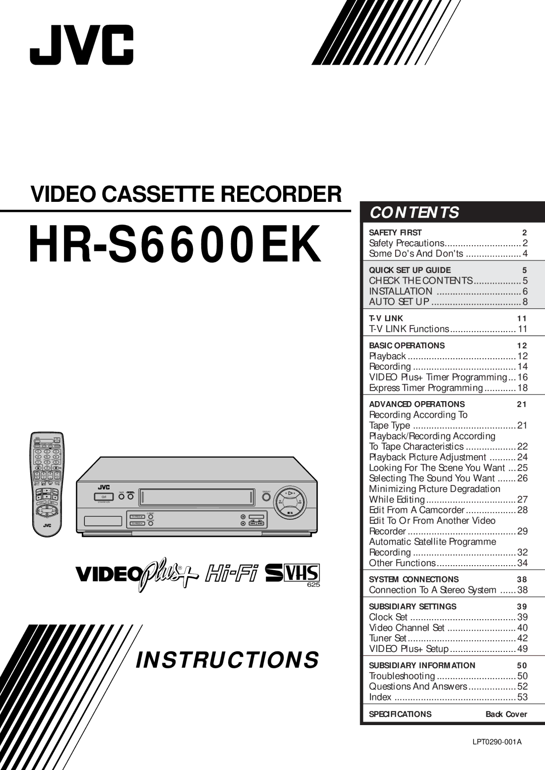 JVC HR-S6600EK setup guide 