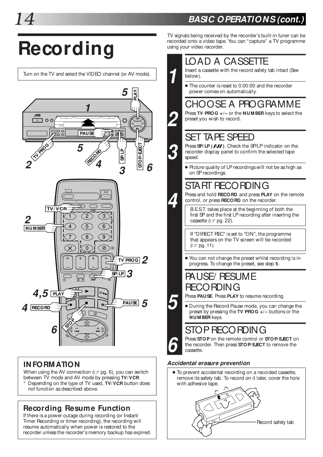 JVC HR-S6600EK setup guide Recording 