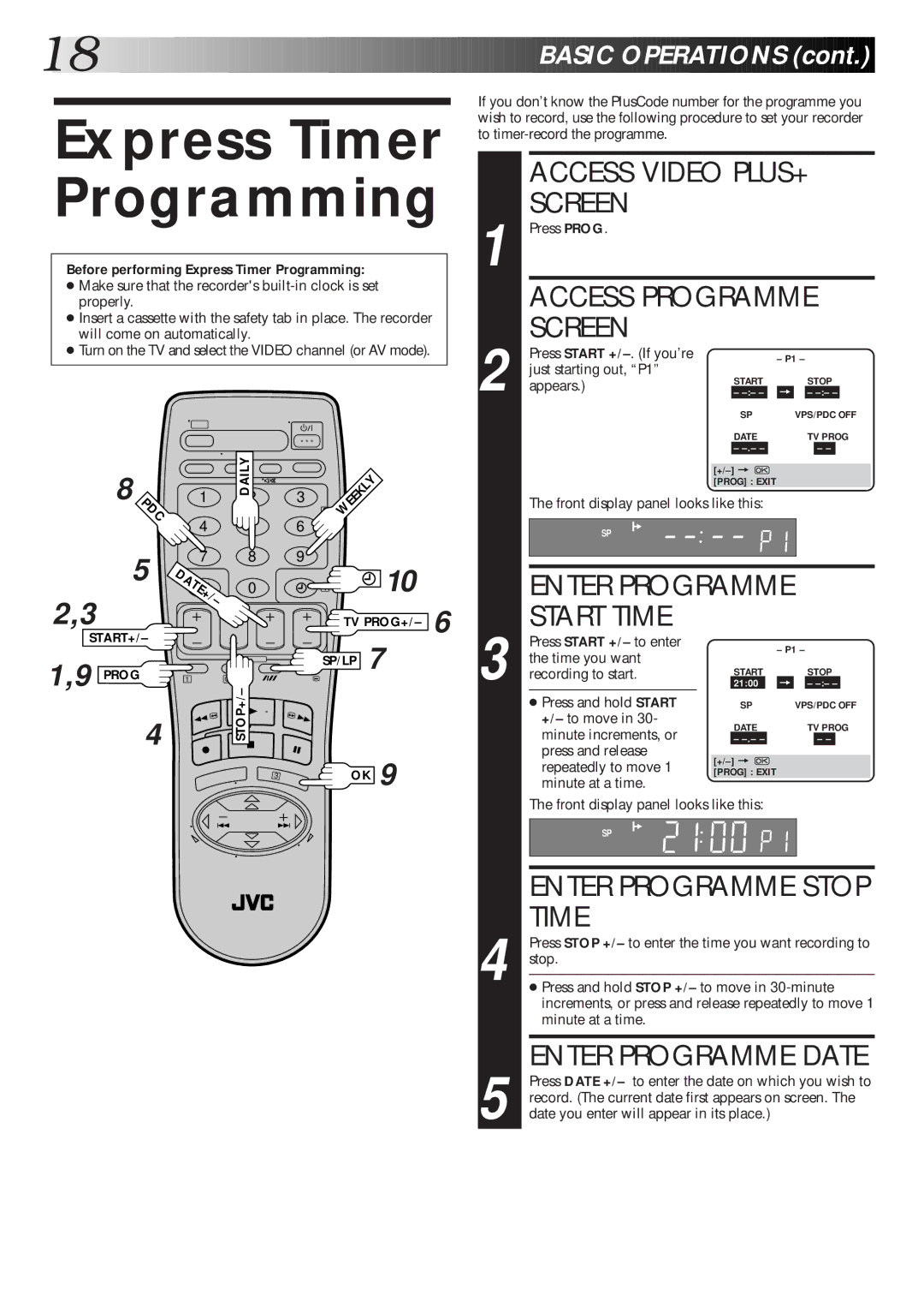 JVC HR-S6600EK setup guide Start Time, Enter Programme Date, Before performing Express Timer Programming 