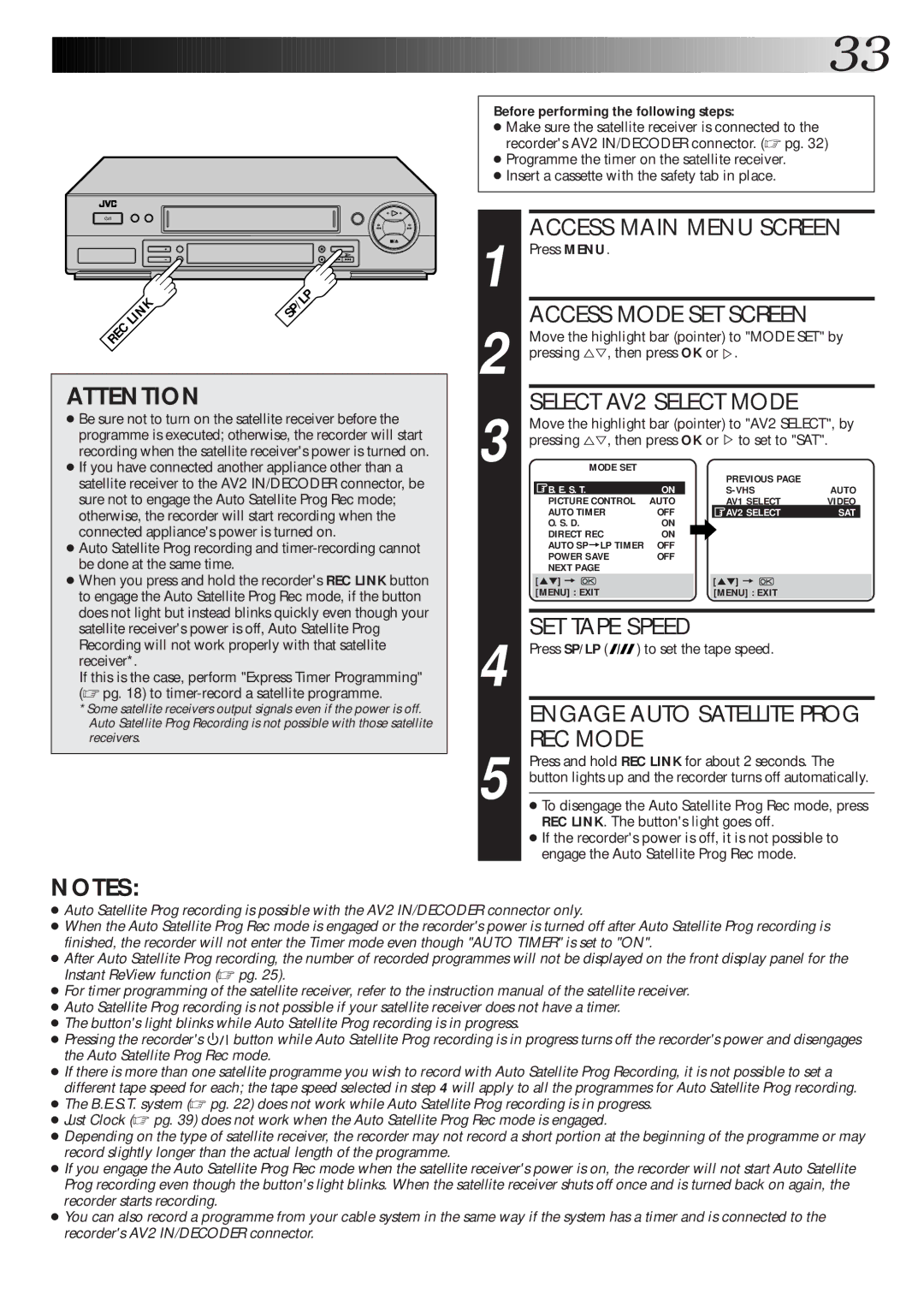 JVC HR-S6600EK setup guide Access Main Menu Screen 