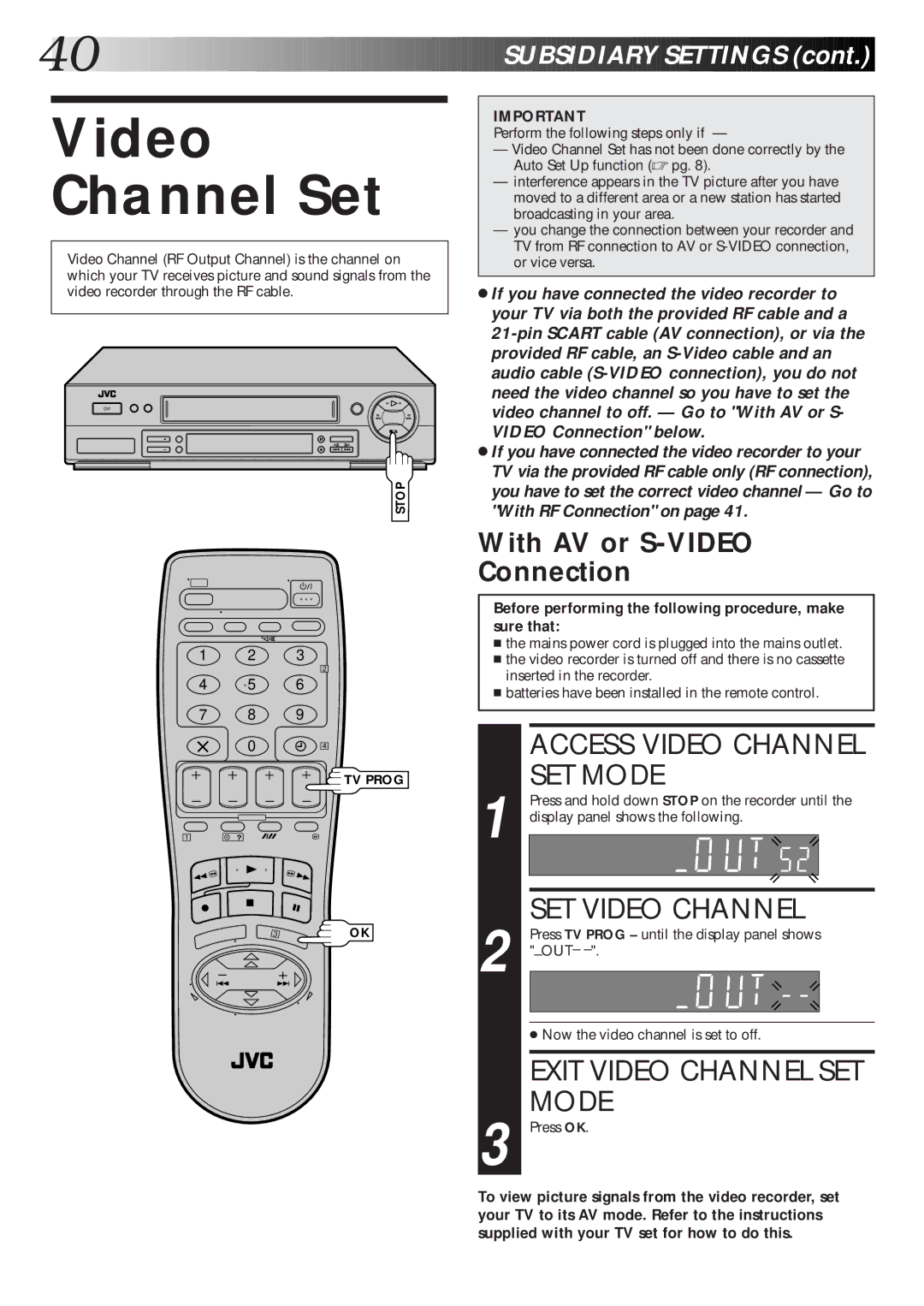 JVC HR-S6600EK setup guide Video Channel Set, Access Video Channel SET Mode, SET Video Channel, Exit Video Channel SET Mode 