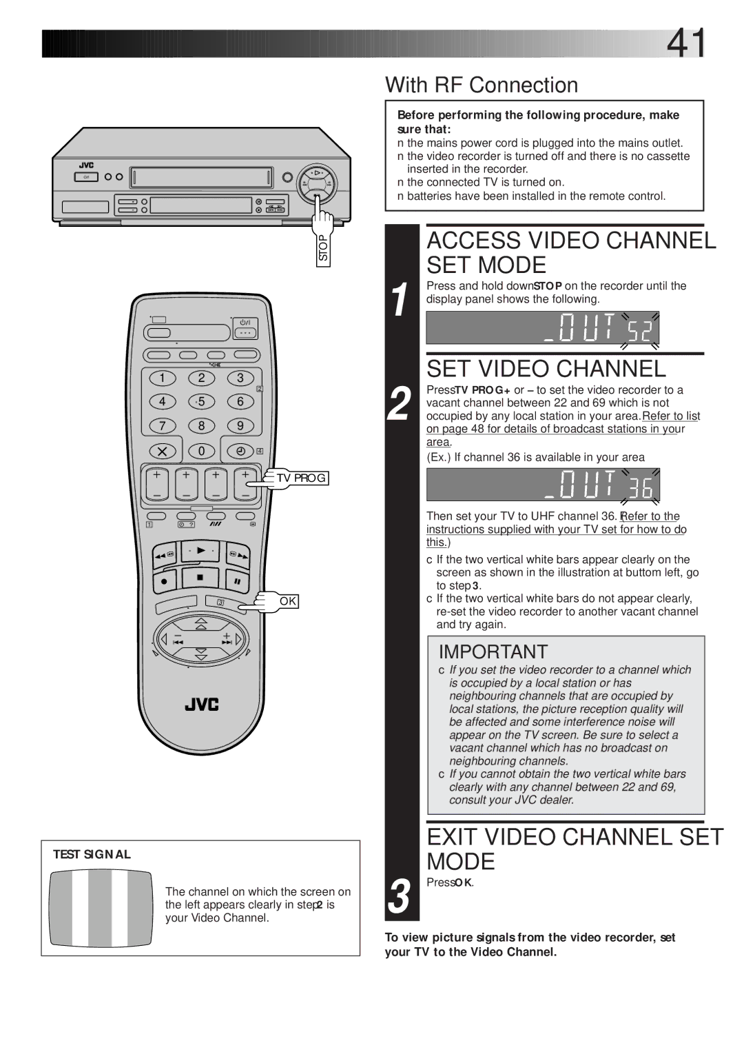 JVC HR-S6600EK setup guide With RF Connection 