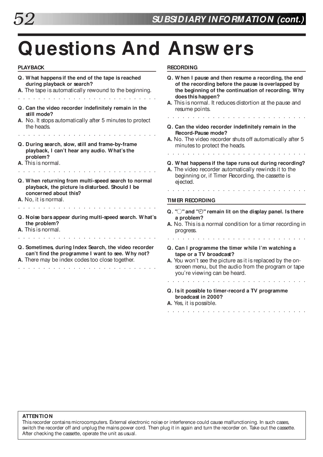 JVC HR-S6600EK setup guide Questions And Answers, Ä remain lit on the display panel. Is there Problem? 