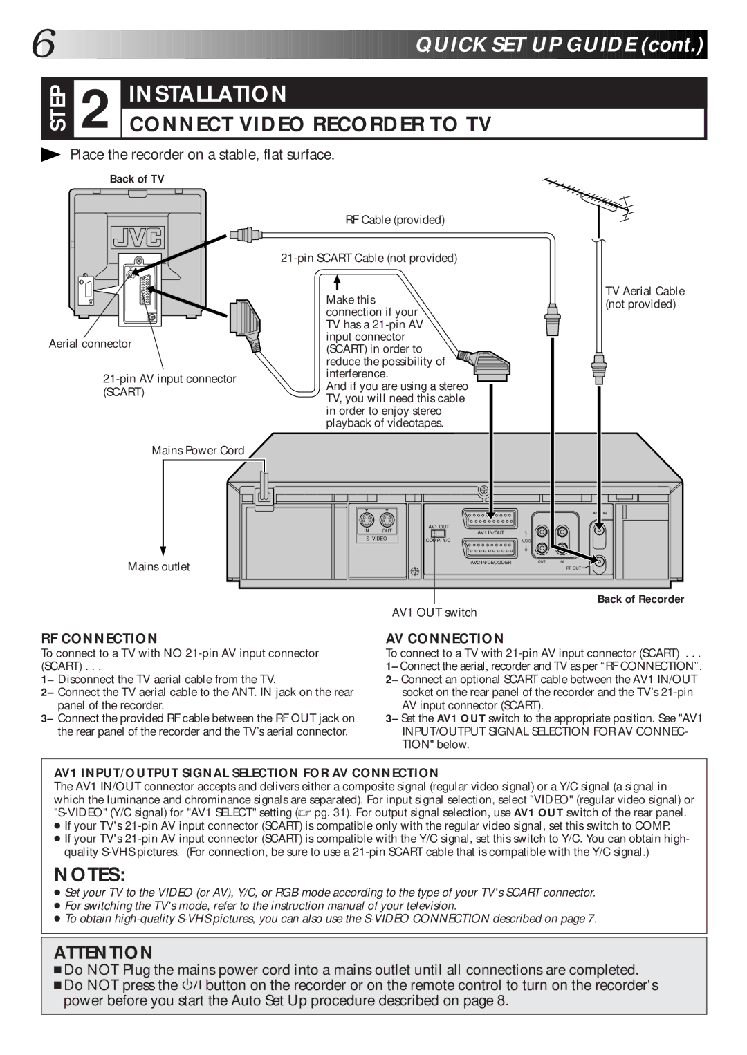 JVC HR-S6600EK setup guide Connect Video Recorder to TV, Back of TV, Back of Recorder 