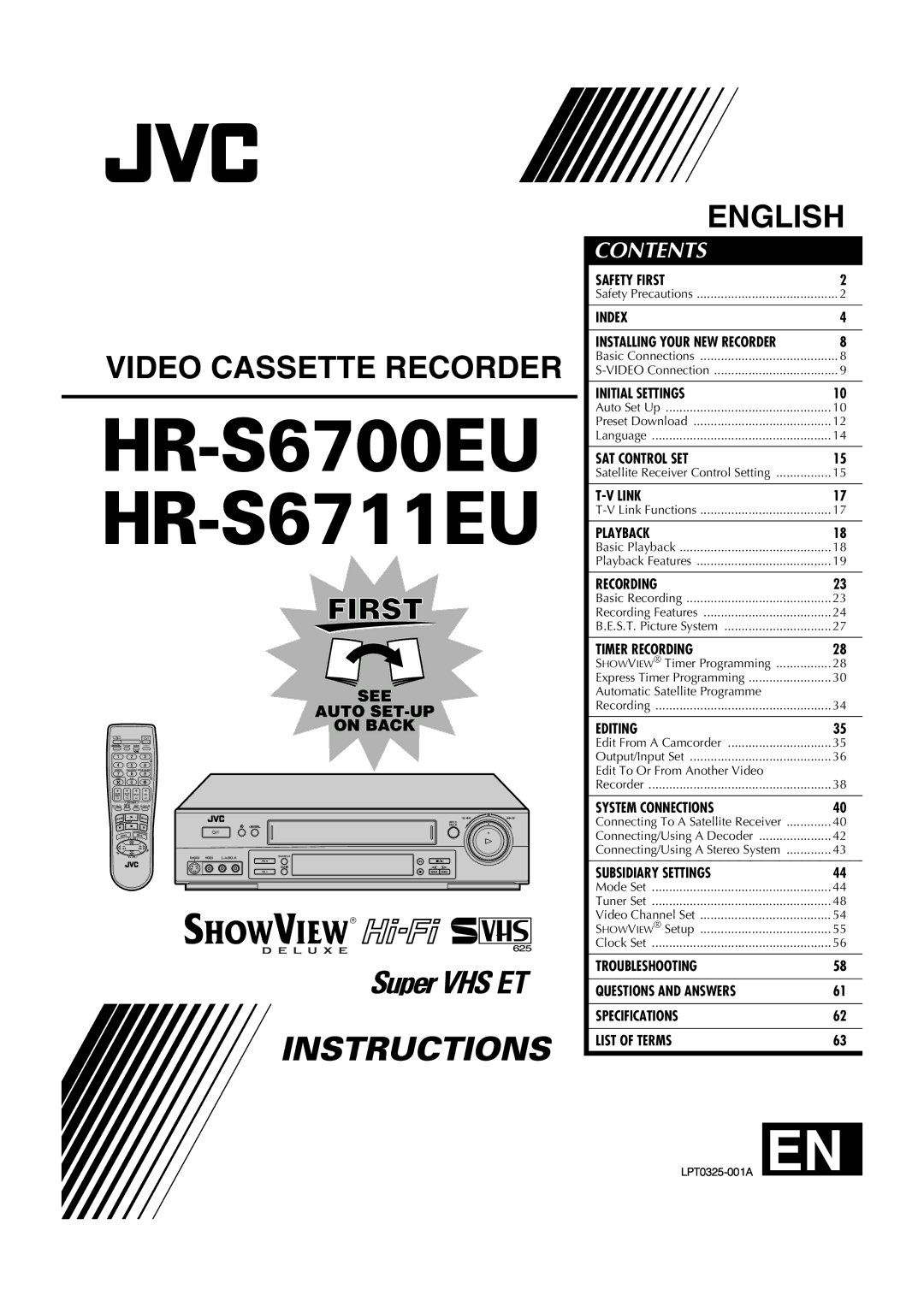 JVC HR-S6700EU specifications Video Cassette Recorder 