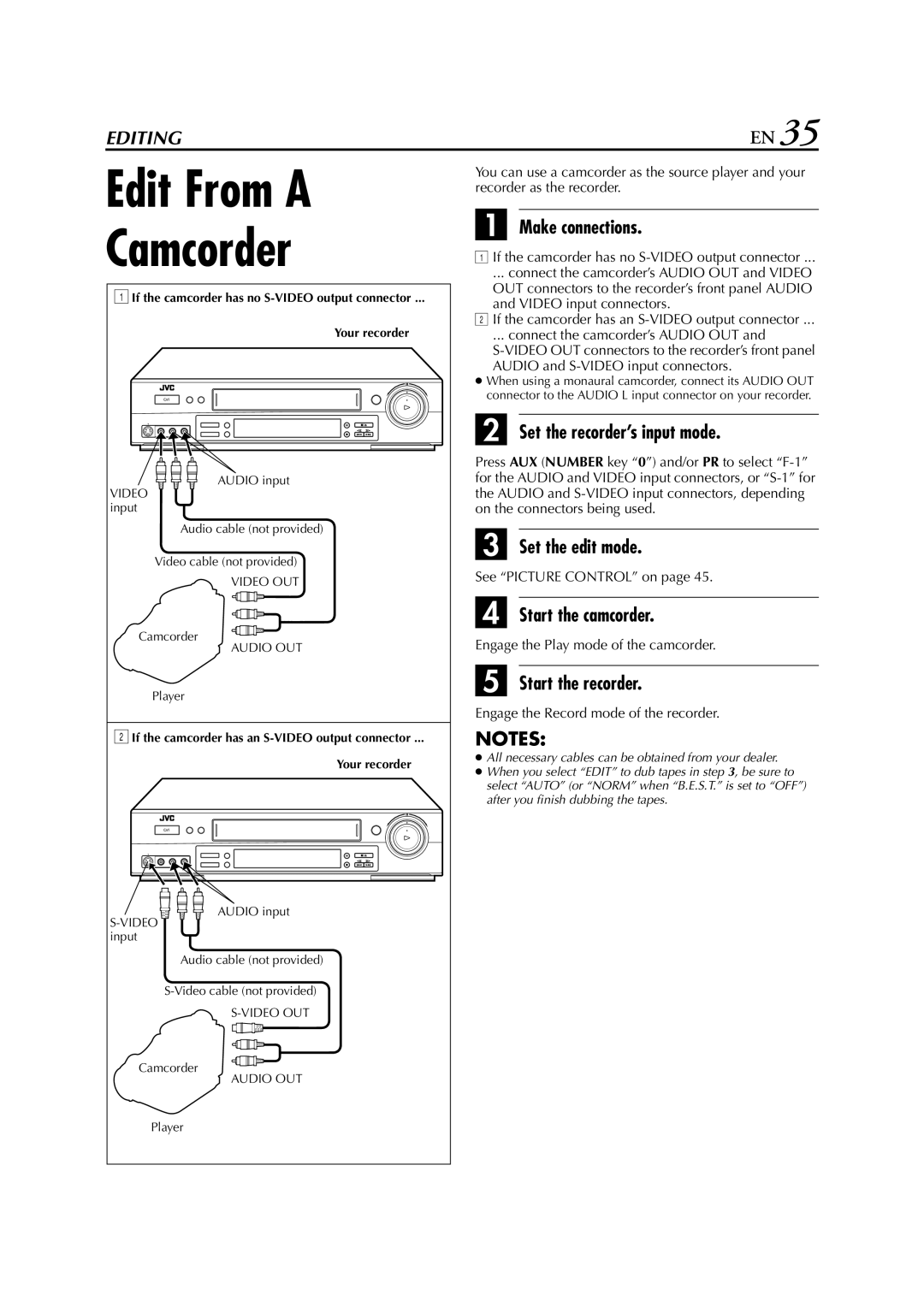 JVC HR-S6700EU specifications Edit From a, Camcorder 