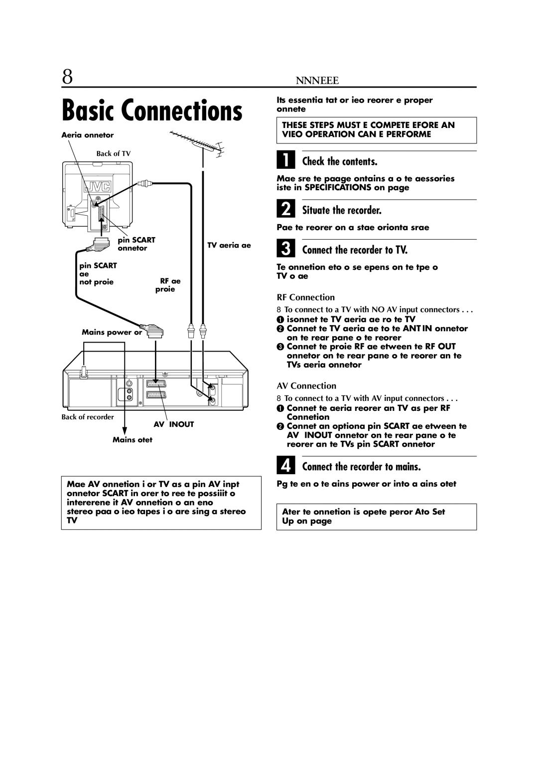 JVC HR-S6700EU Check the contents, Situate the recorder, Connect the recorder to TV, Connect the recorder to mains 