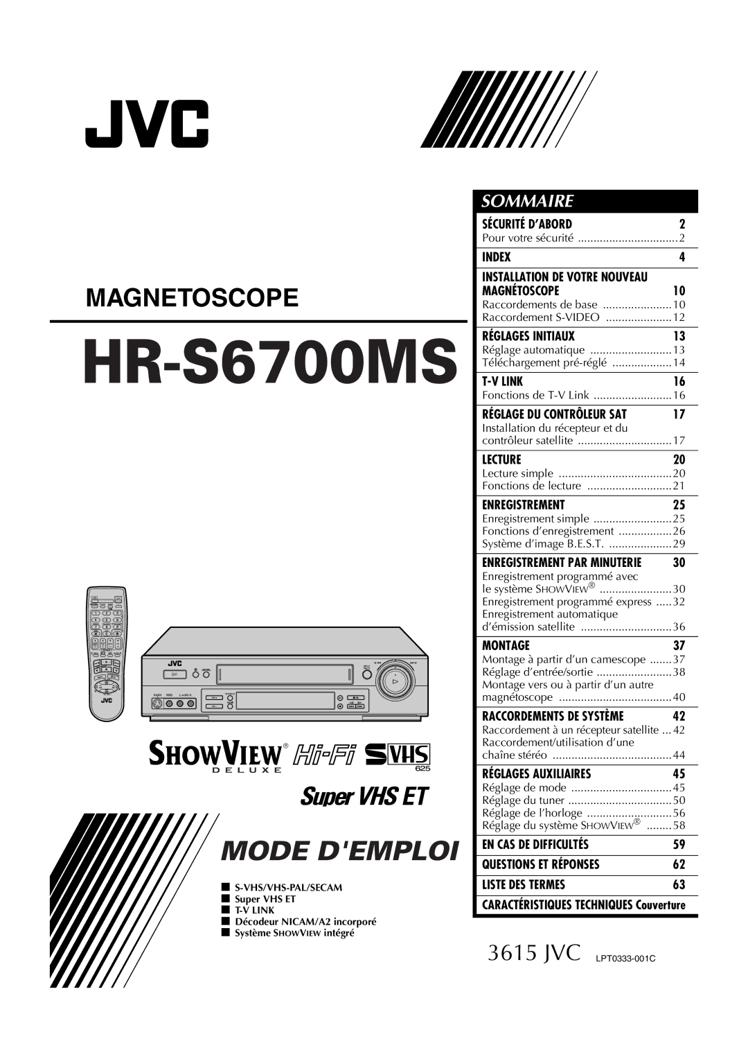 JVC HR-S6700MS manual Magnetoscope 