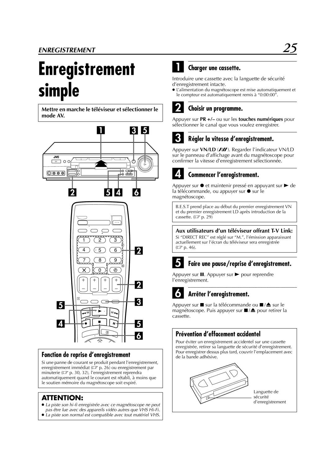 JVC HR-S6700MS manual Fonction de reprise d’enregistrement, Choisir un programme, Régler la vitesse d’enregistrement 