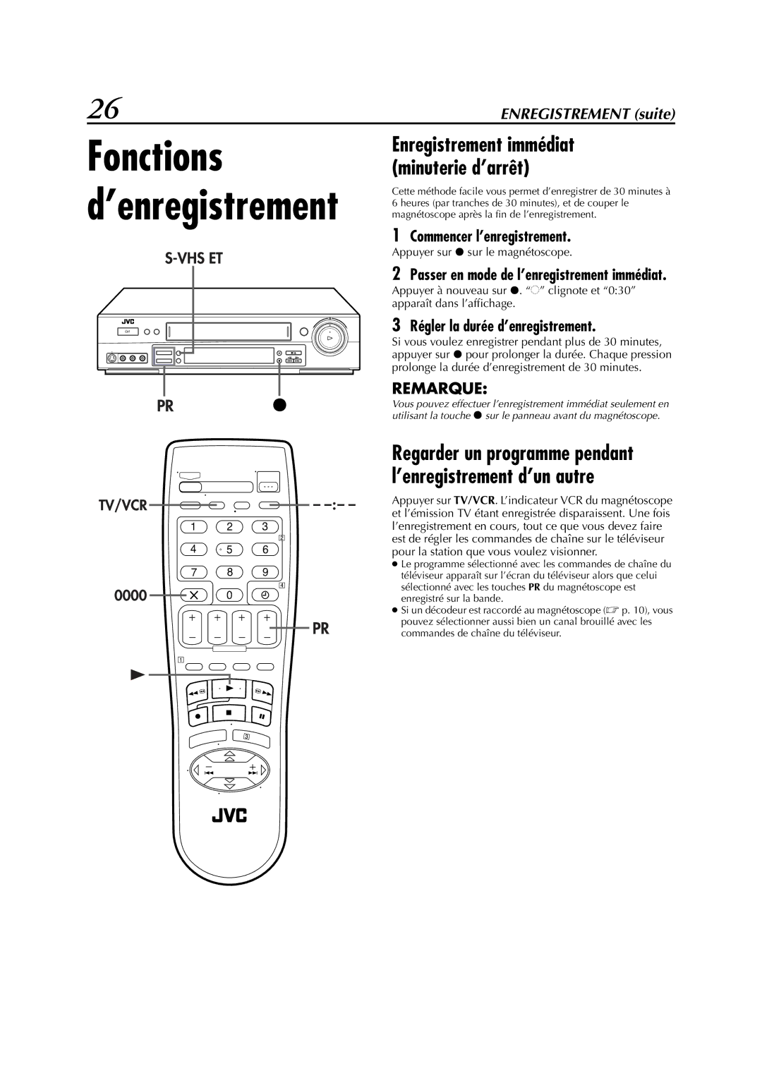 JVC HR-S6700MS manual Enregistrement immédiat minuterie d’arrêt, Régler la durée d’enregistrement 