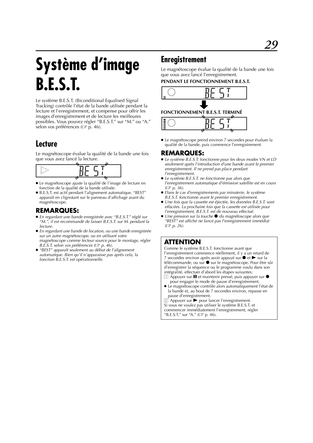 JVC HR-S6700MS manual Lecture, Enregistrement 