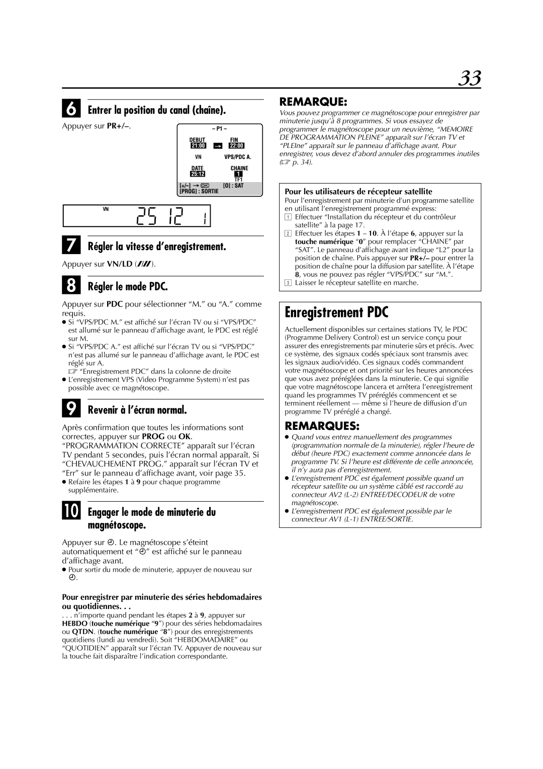 JVC HR-S6700MS manual Enregistrement PDC, Entrer la position du canal chaîne 