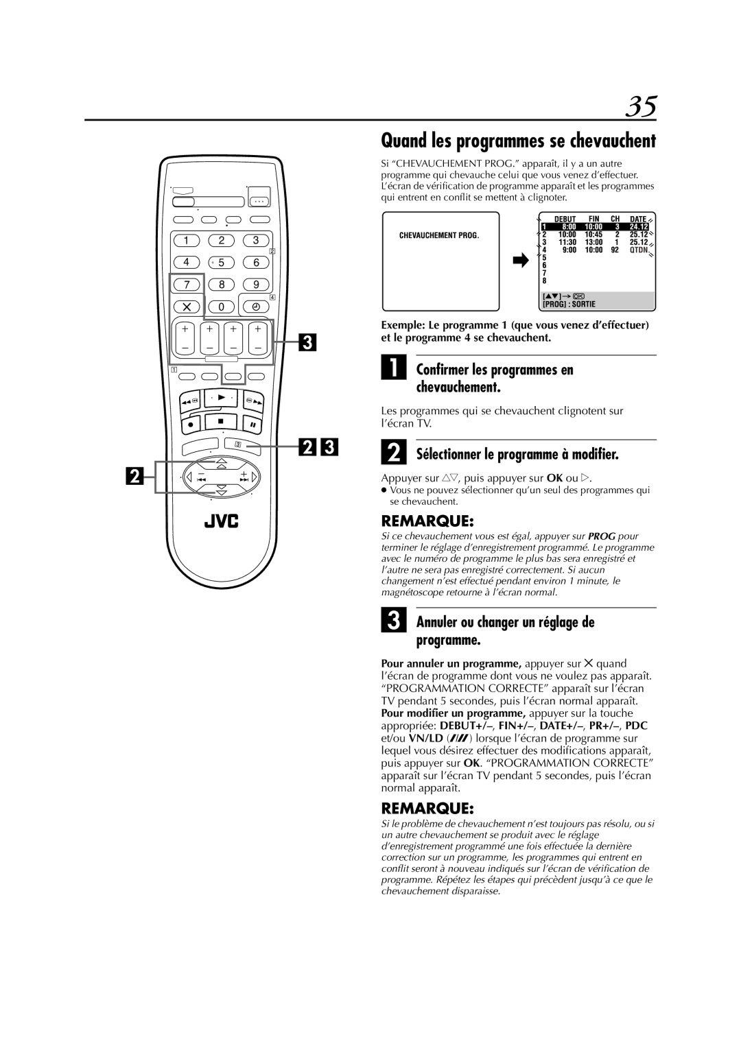 JVC HR-S6700MS manual Sélectionner le programme à modifier, Annuler ou changer un réglage de programme 