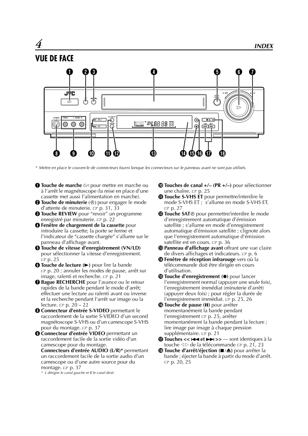 JVC HR-S6700MS manual VUE DE Face, Touche de lecture 4 pour lire la bande 