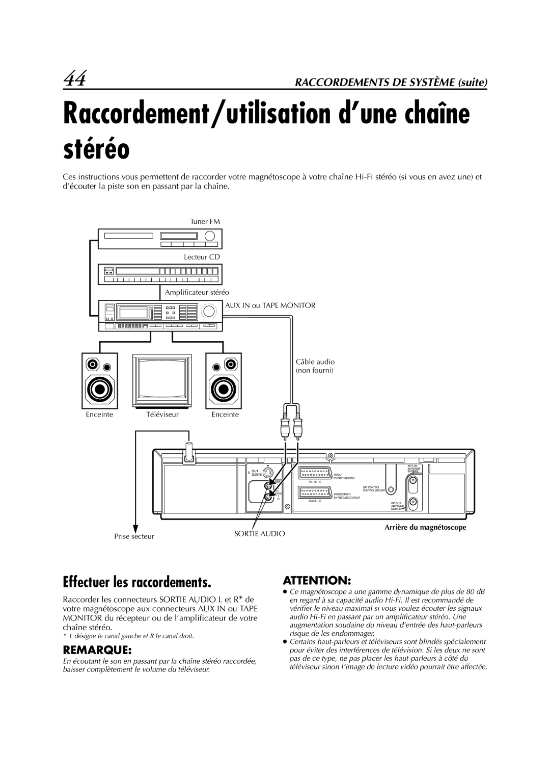 JVC HR-S6700MS manual Raccordement/utilisation d’une chaîne stéréo, Effectuer les raccordements 