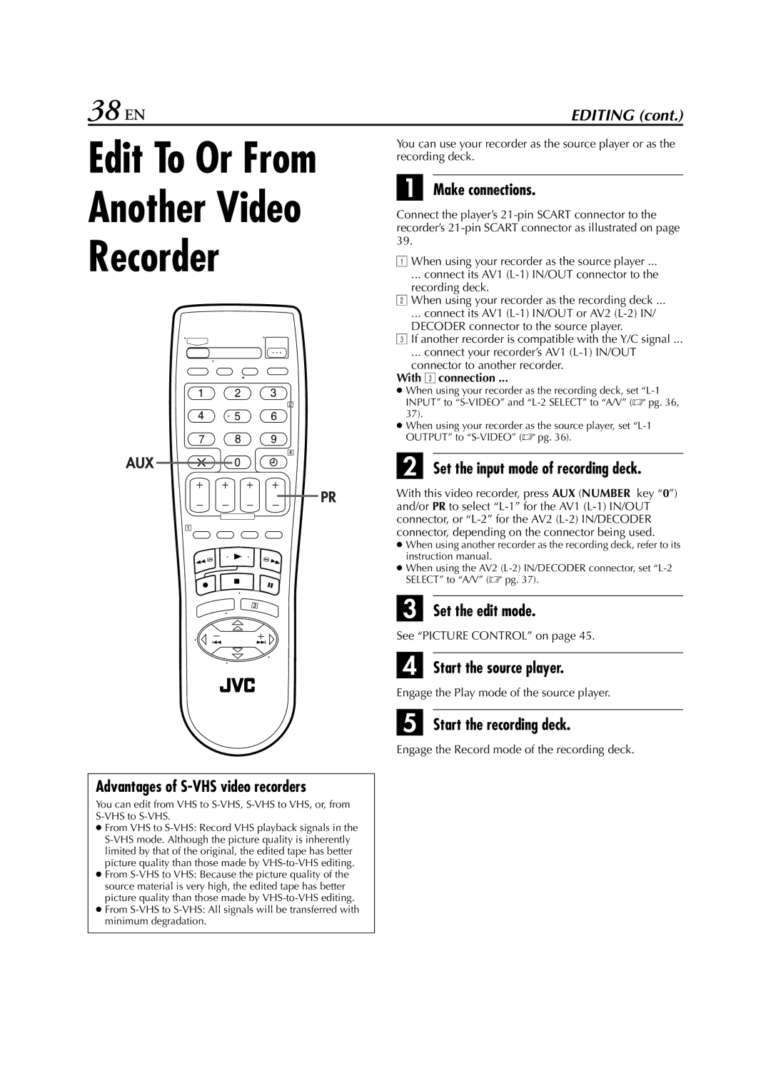 JVC HR-S6711EU specifications Another Video Recorder, 38 EN 