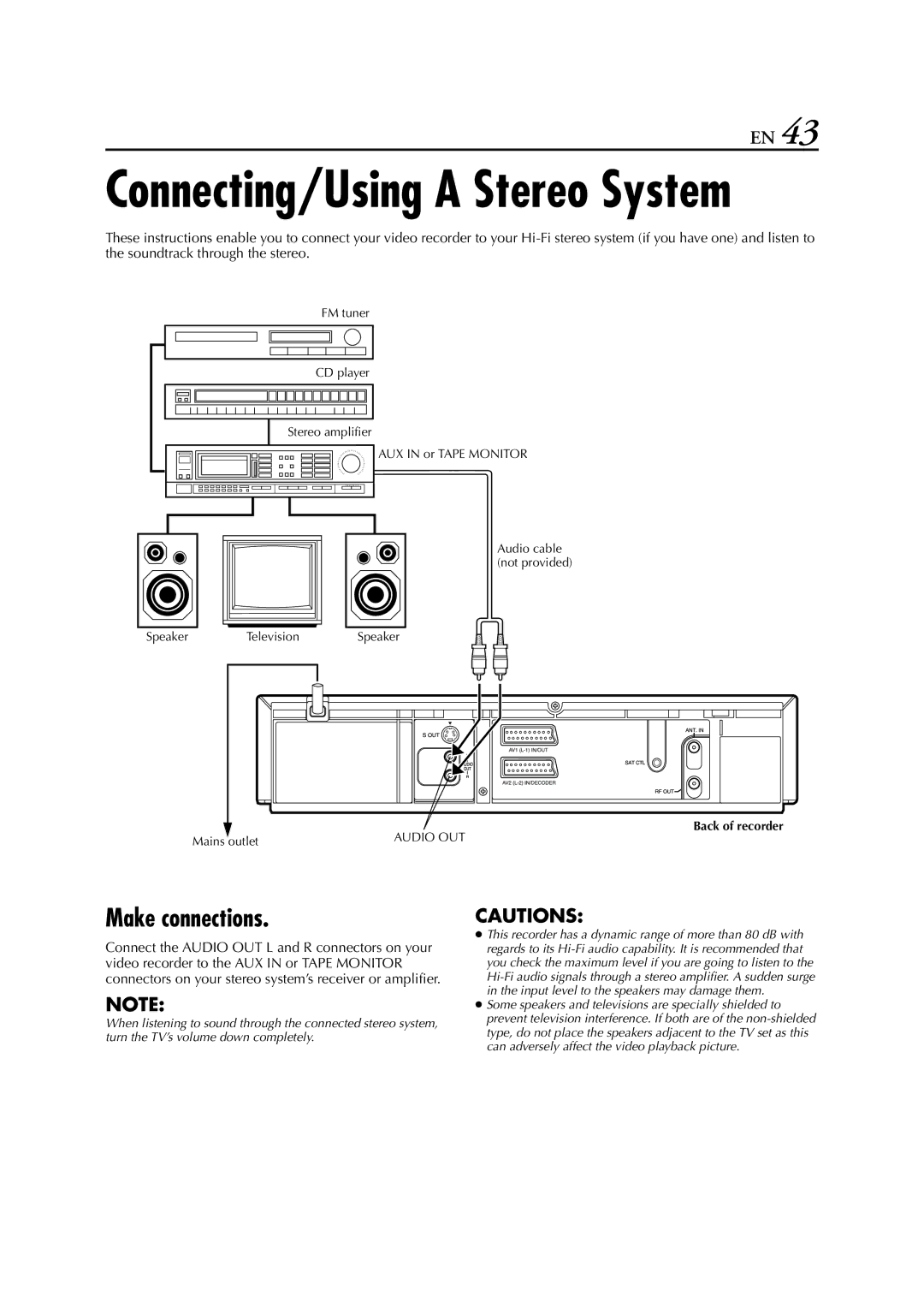 JVC HR-S6711EU specifications Connecting/Using a Stereo System, Make connections 