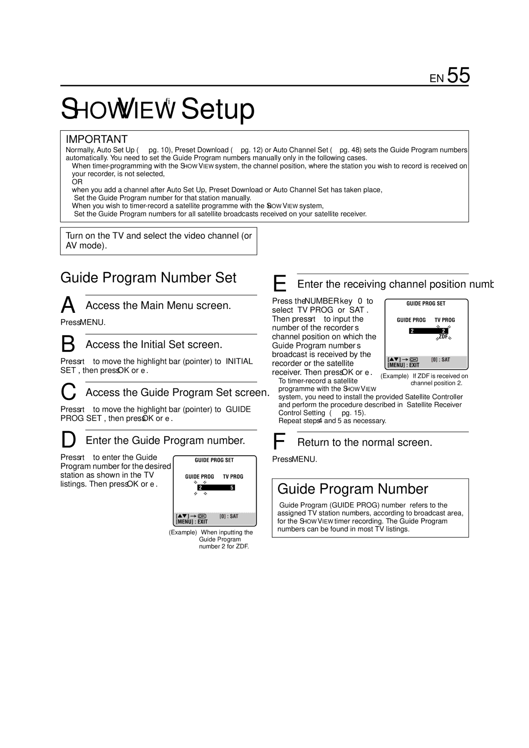 JVC HR-S6711EU specifications Showview Setup, Guide Program Number Set, Enter the Guide Program number 