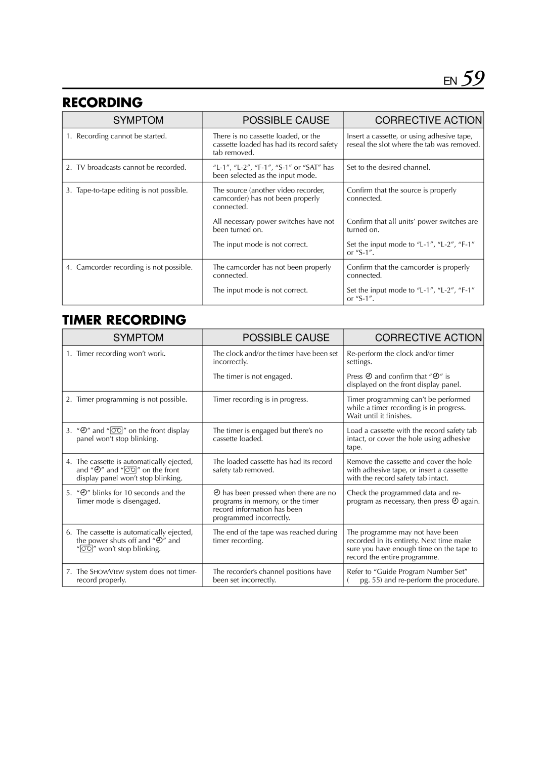 JVC HR-S6711EU specifications Recording 