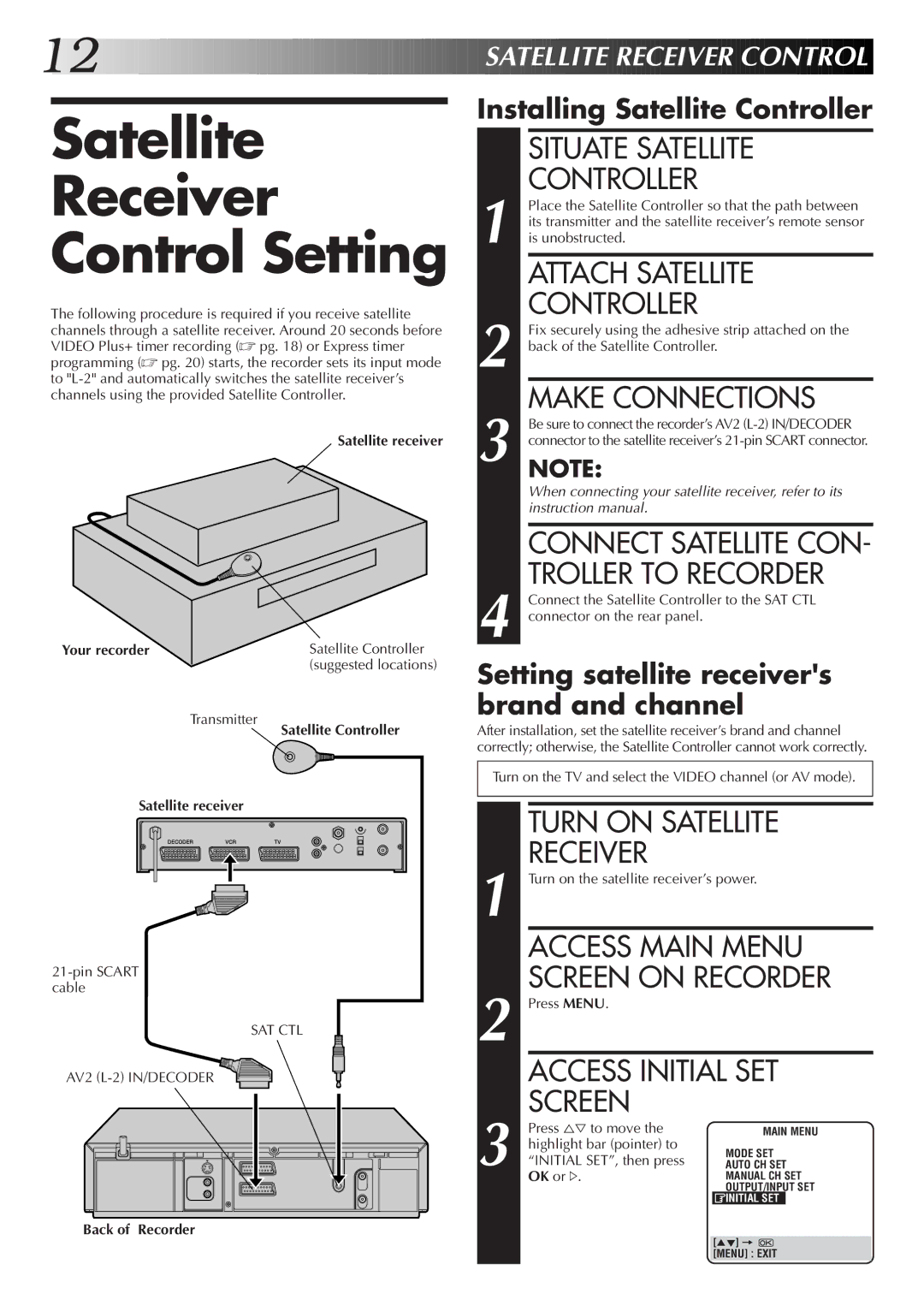 JVC HR-S6722EK setup guide Satellite Receiver Control Setting 