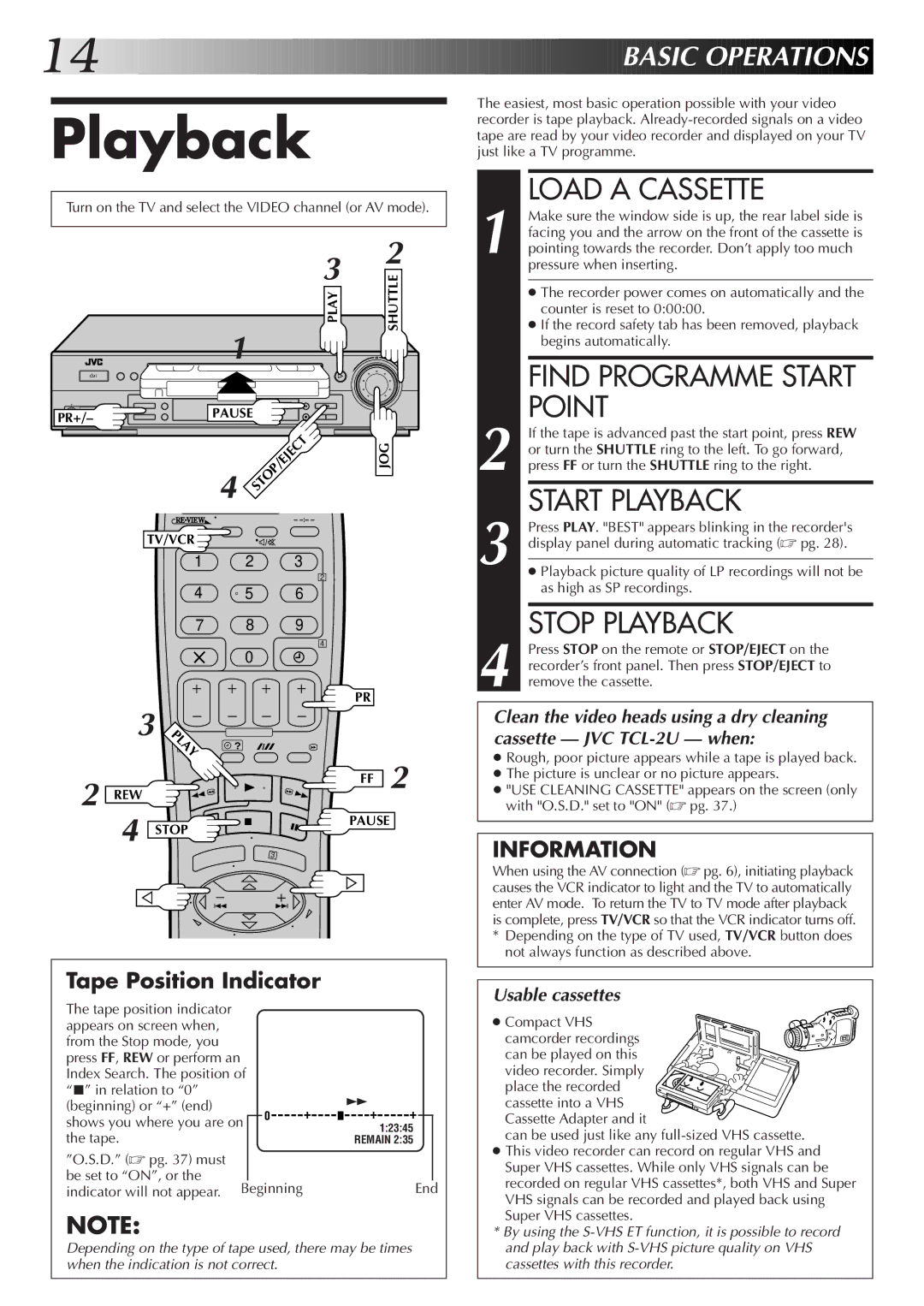 JVC HR-S6722EK setup guide Load a Cassette, Find Programme Start Point, Start Playback, Stop Playback 