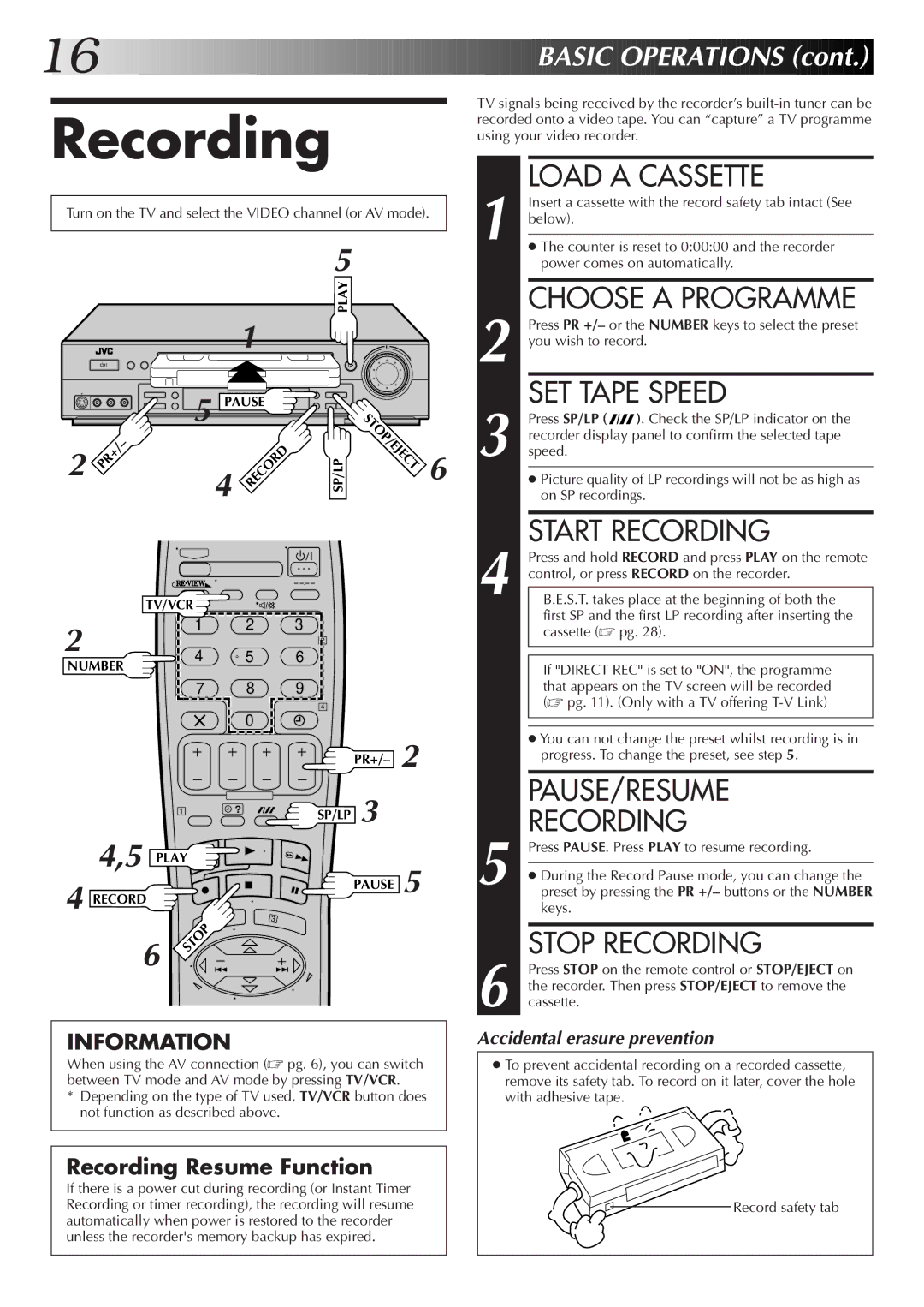 JVC HR-S6722EK setup guide Recording 