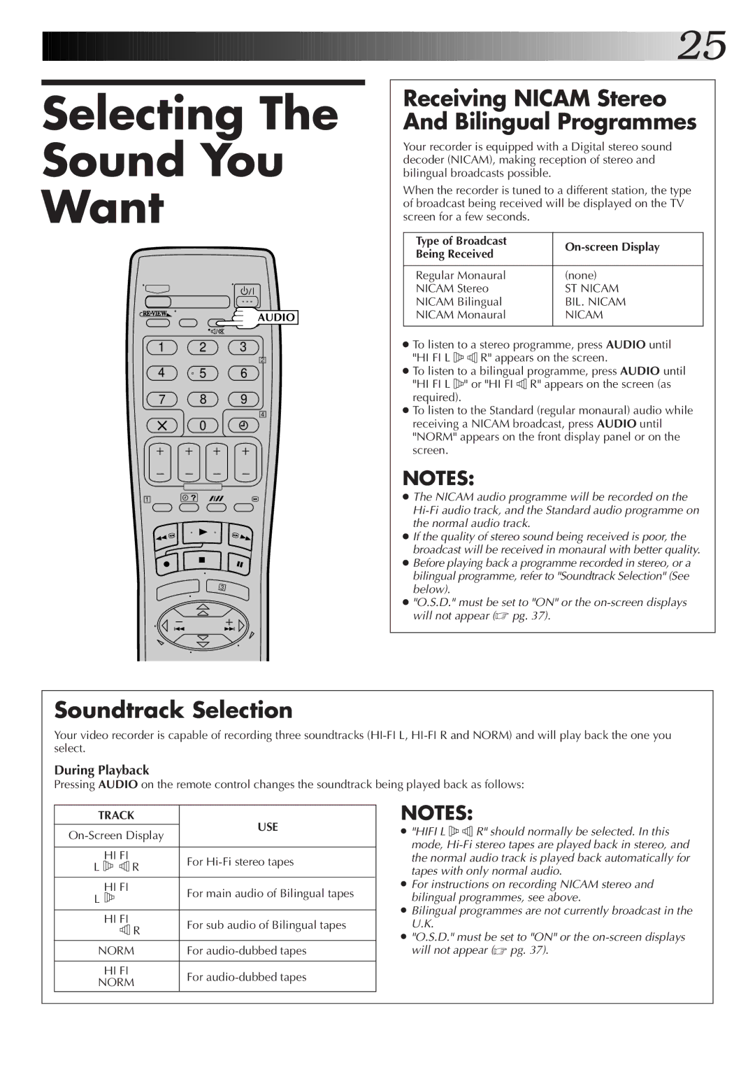 JVC HR-S6722EK setup guide Selecting Sound You Want, Receiving Nicam Stereo And Bilingual Programmes, Soundtrack Selection 