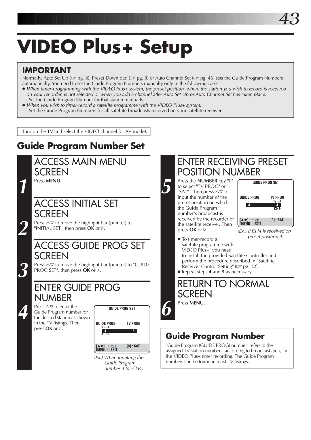 JVC HR-S6722EK setup guide Video Plus+ Setup, Guide Program Number Set 