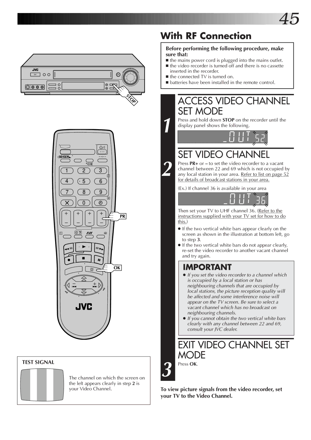 JVC HR-S6722EK setup guide With RF Connection 