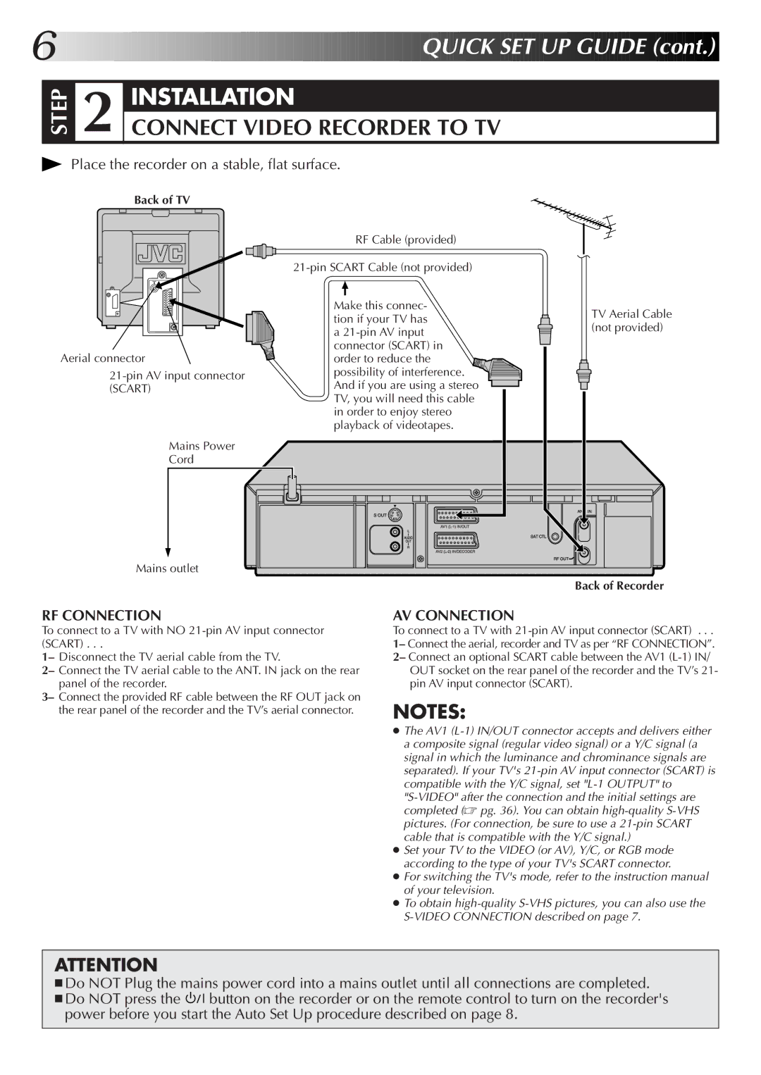 JVC HR-S6722EK setup guide Back of TV, Back of Recorder, To connect to a TV with 21-pin AV input connector Scart 