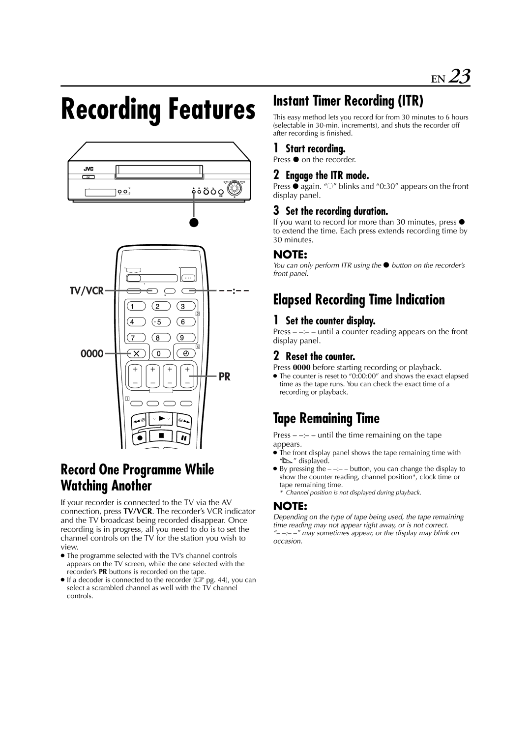 JVC HR-S6851EU, HR-S6850EU, HR-S6852EU specifications Instant Timer Recording ITR, Tape Remaining Time 