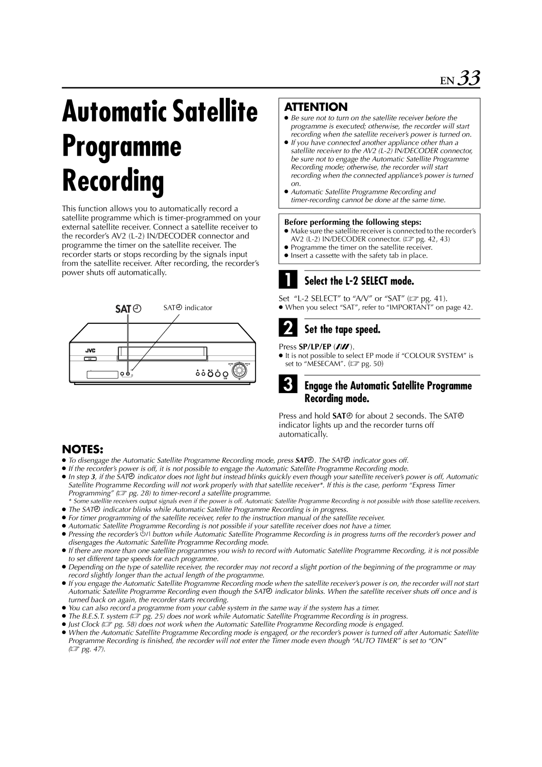 JVC HR-S6850EU Programme Recording, Select the L-2 Select mode, Recording mode, Before performing the following steps 