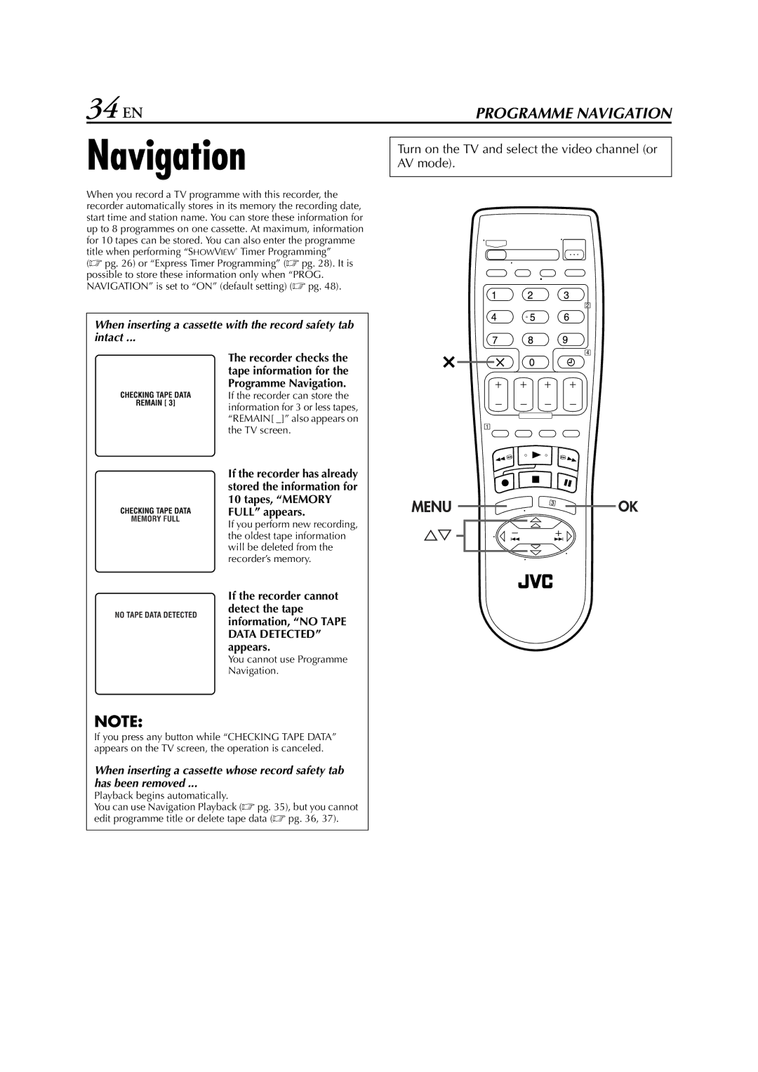 JVC HR-S6852EU, HR-S6850EU, HR-S6851EU specifications Navigation, 34 EN 